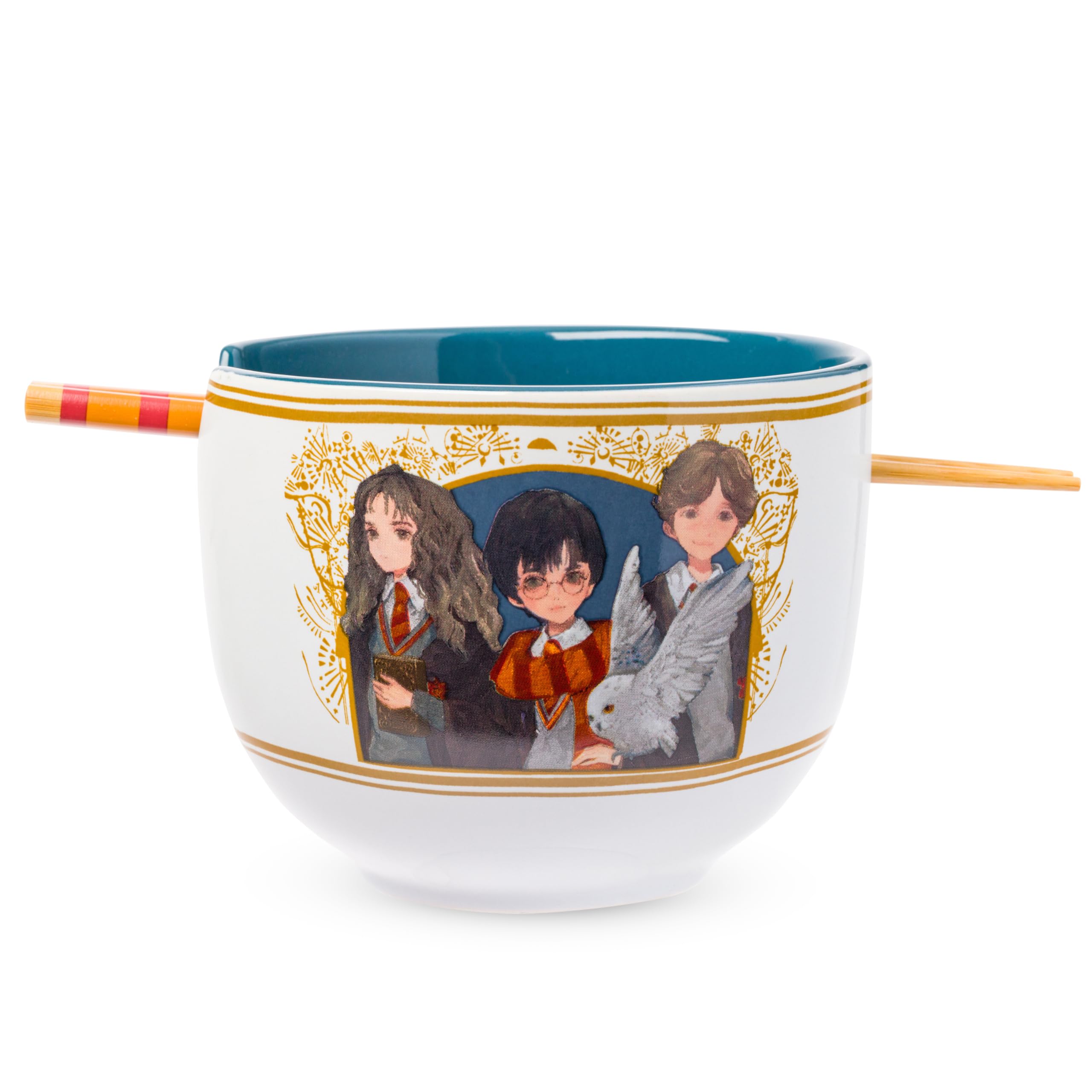 Silver Buffalo Harry Potter Trio Anime Style Ceramic Ramen Noodle Rice Bowl with Chopsticks, Microwave Safe, 20 Ounces