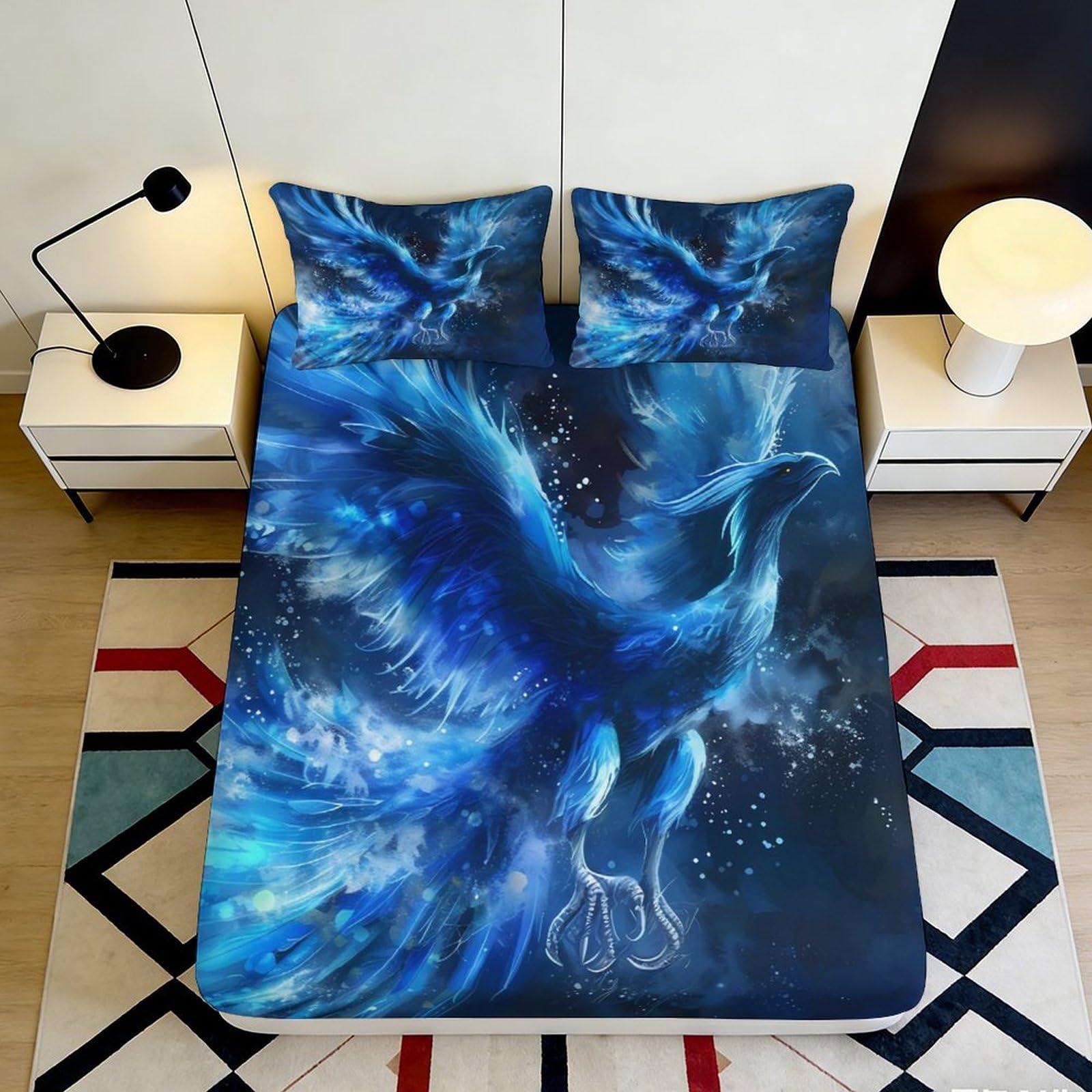 3D Printed Owl Design Fitted Sheet Microfiber Deep Pocket Bedroom Bedding Owl Mattress Fitted Cover Elastic Hem Washable 120x200x25cm