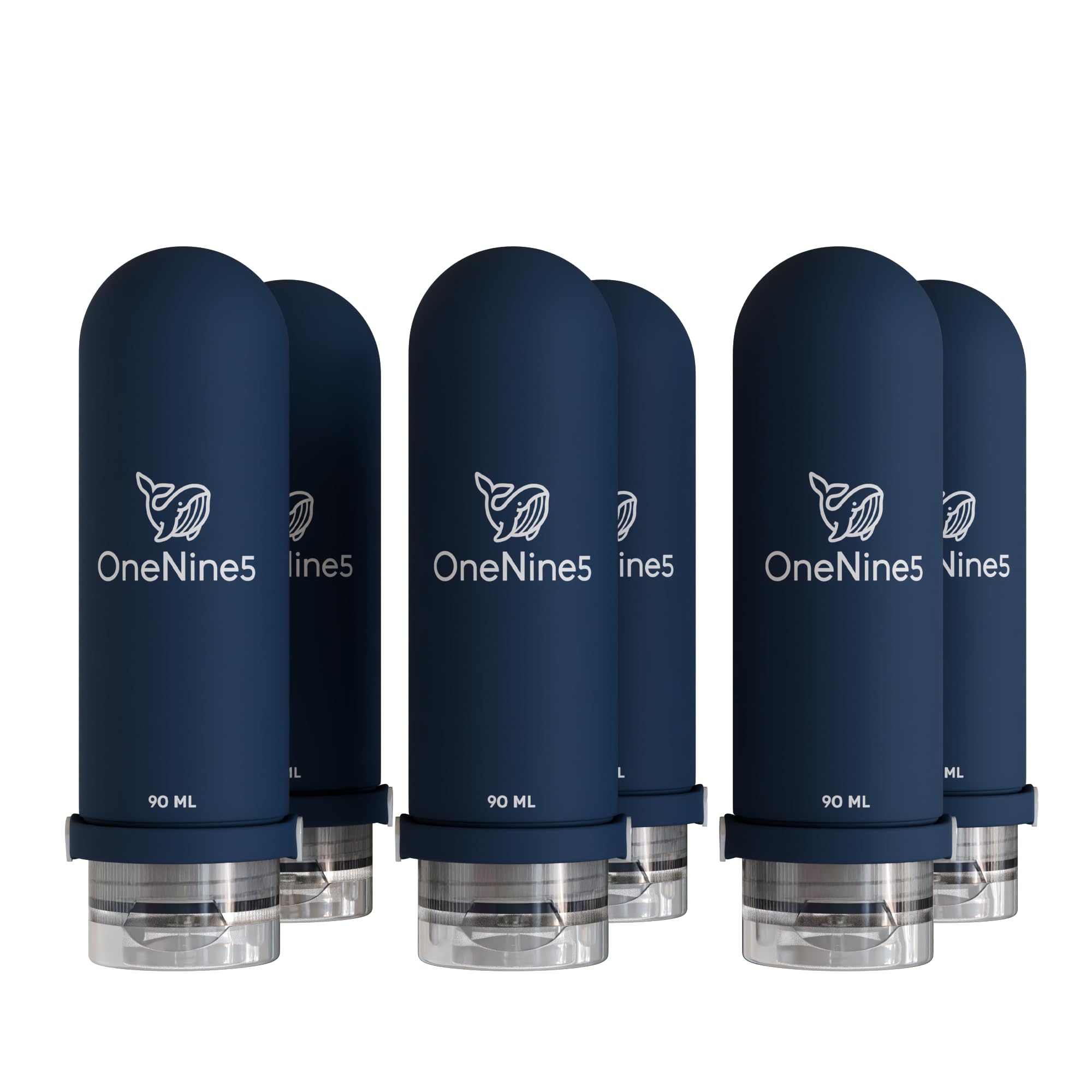 Onenine5 Blue 6-Pack Of 65Ml Silicone & Reusable Travel Bottles. Tsa/Airline Approved. With Squeezy, Refillable & Leak-Proof Design. For Toiletries & Cosmetics.