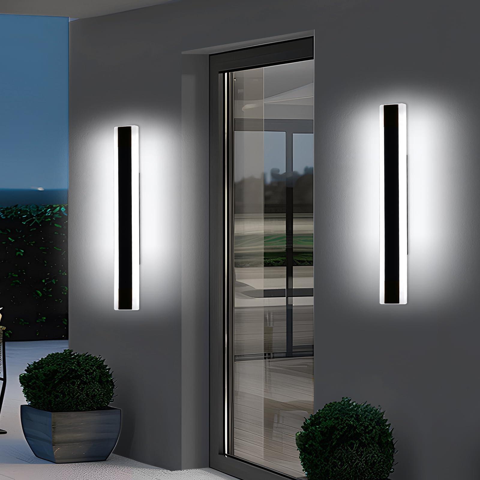 Mikeru 60cm Long Wall Light, 2 Pack Black Minimalist Porch Wall Light, 6500k Cool White Led Acrylic Wall Mounted Luminaire