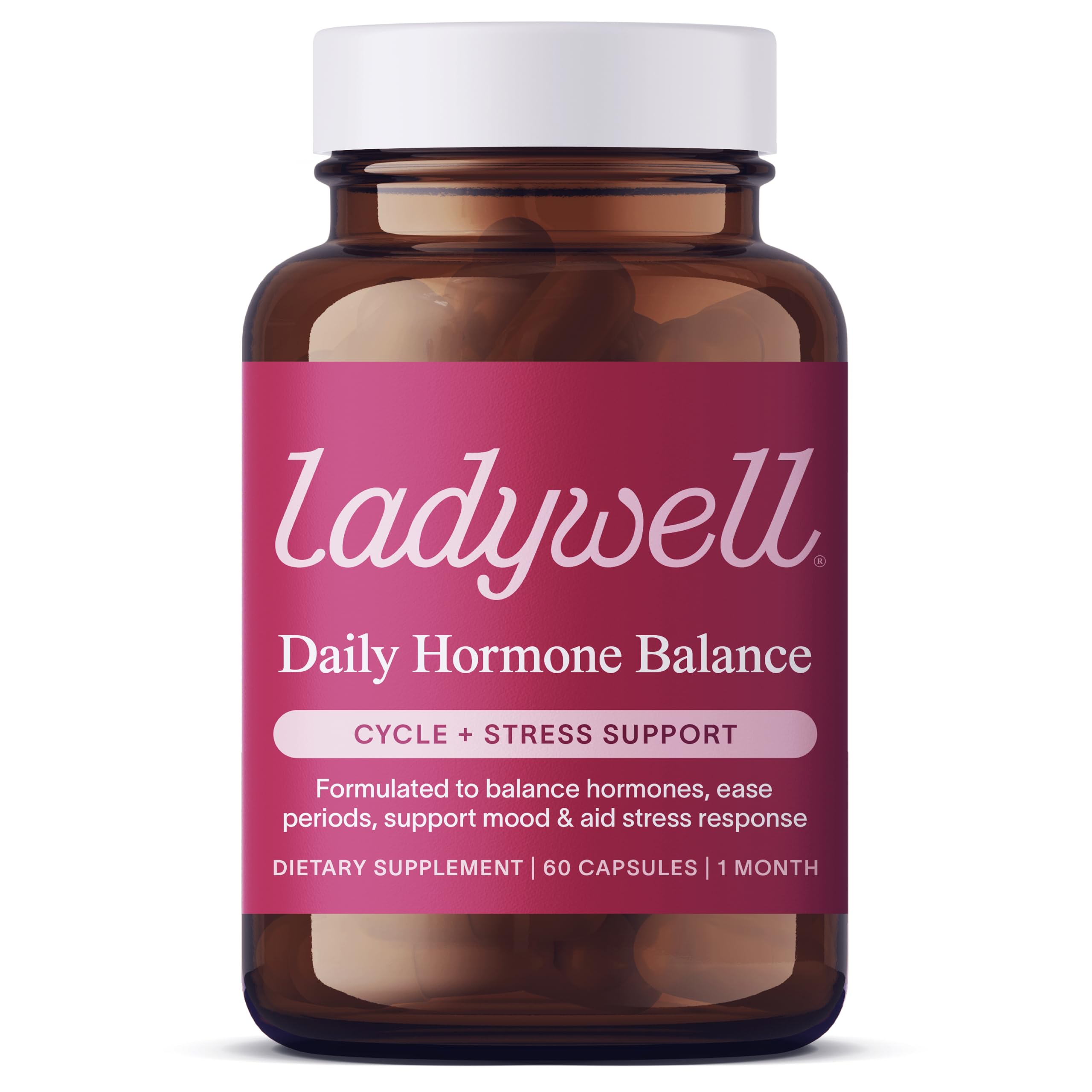 Ladywell Daily Hormone Balance Capsules | Natural Cycle Support for Women | Supports Mood, Bloating, Cramps, Skin Health & Cravings | with Chasteberry, B Vitamins, Ashwagandha, Saffron & More | 60 Ct