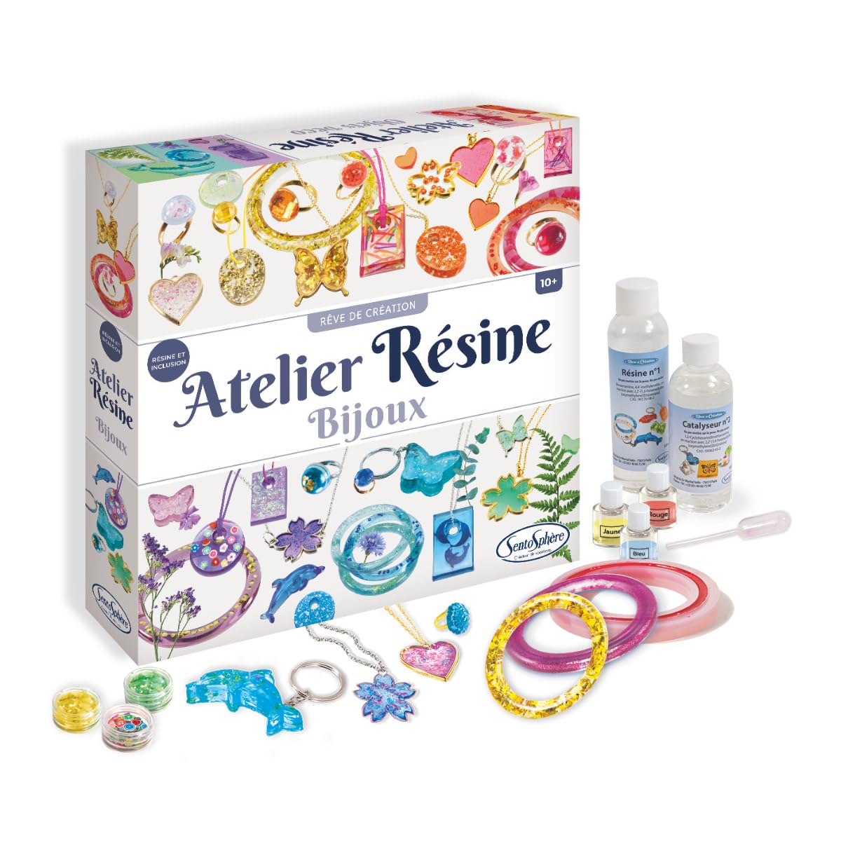 Sentosphère – L'Atelier de Résine - Kit de Loisir Créatif - Pour réaliser ses créations en résine de bijoux - Cadeau fille 10 ans - Pour enfants dès 10 ans - Assemblé en France - 837