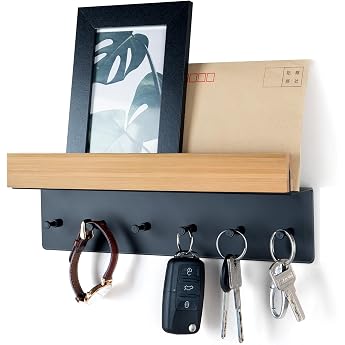 Wooden Key Rack with Shelf Key Holder with 6 Hooks