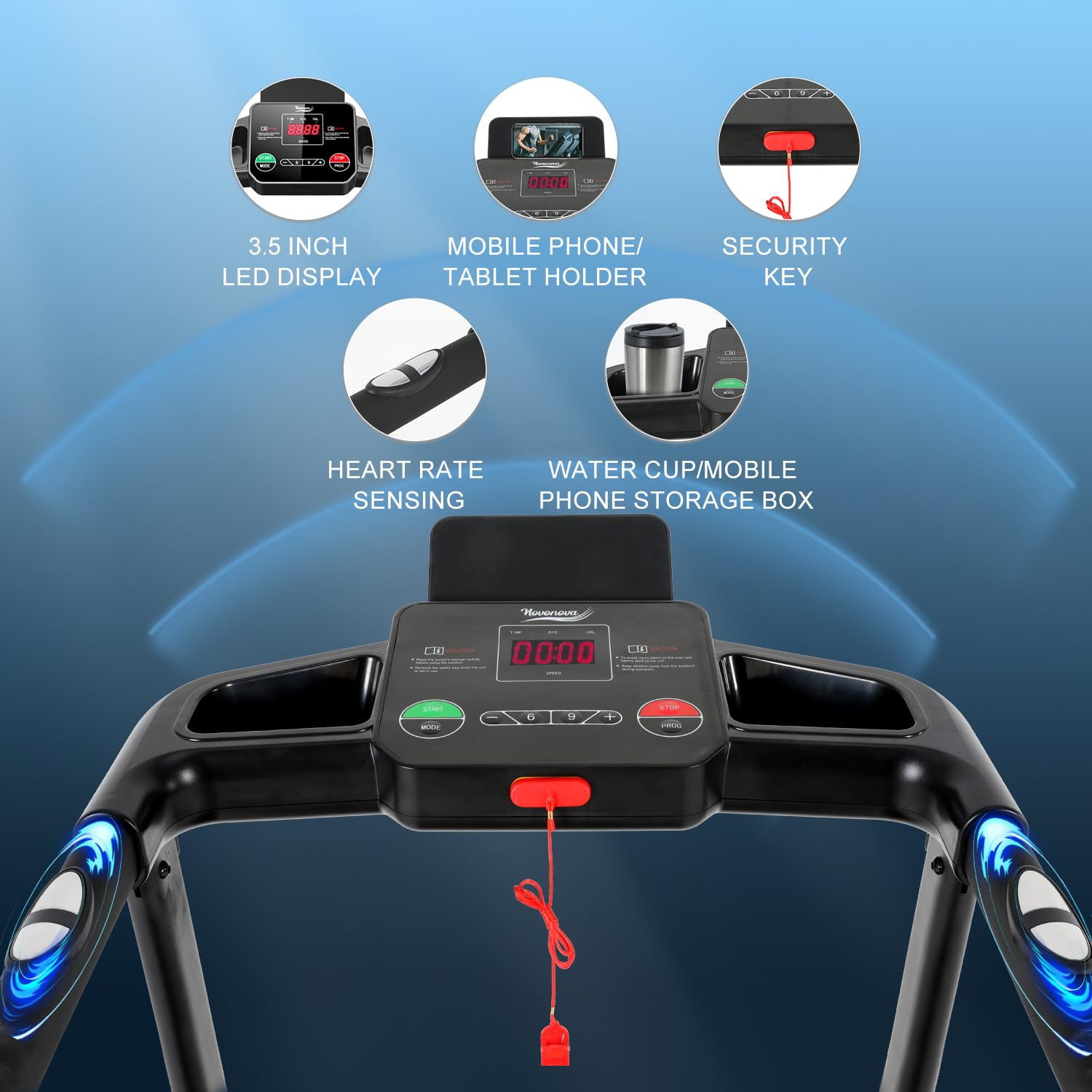 Novonova Tapis Roulant Elettrico, Tapirulan Pieghevole da Casa Motore2.0HP, Velocità Regolabile, DisplayLED, 12 Programmi, Tapis Roulant Elettrico inclinazione, Tapirulan Elettrico, Treadmill