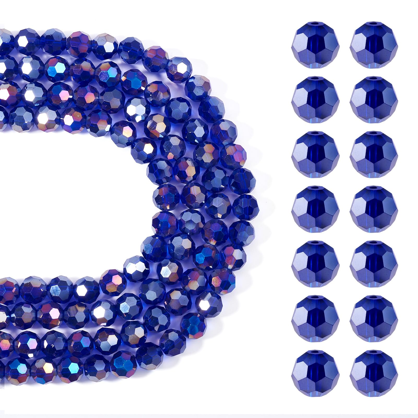 Spritewelry 4 Strands Crystal Beads Transparent Glass Beads for Suncatchers 10mm Round Clear Crystal Beads AB Color Faceted Beads for DIY Keychain Necklace Bracelet Phone Chain Crafts (Indigo)