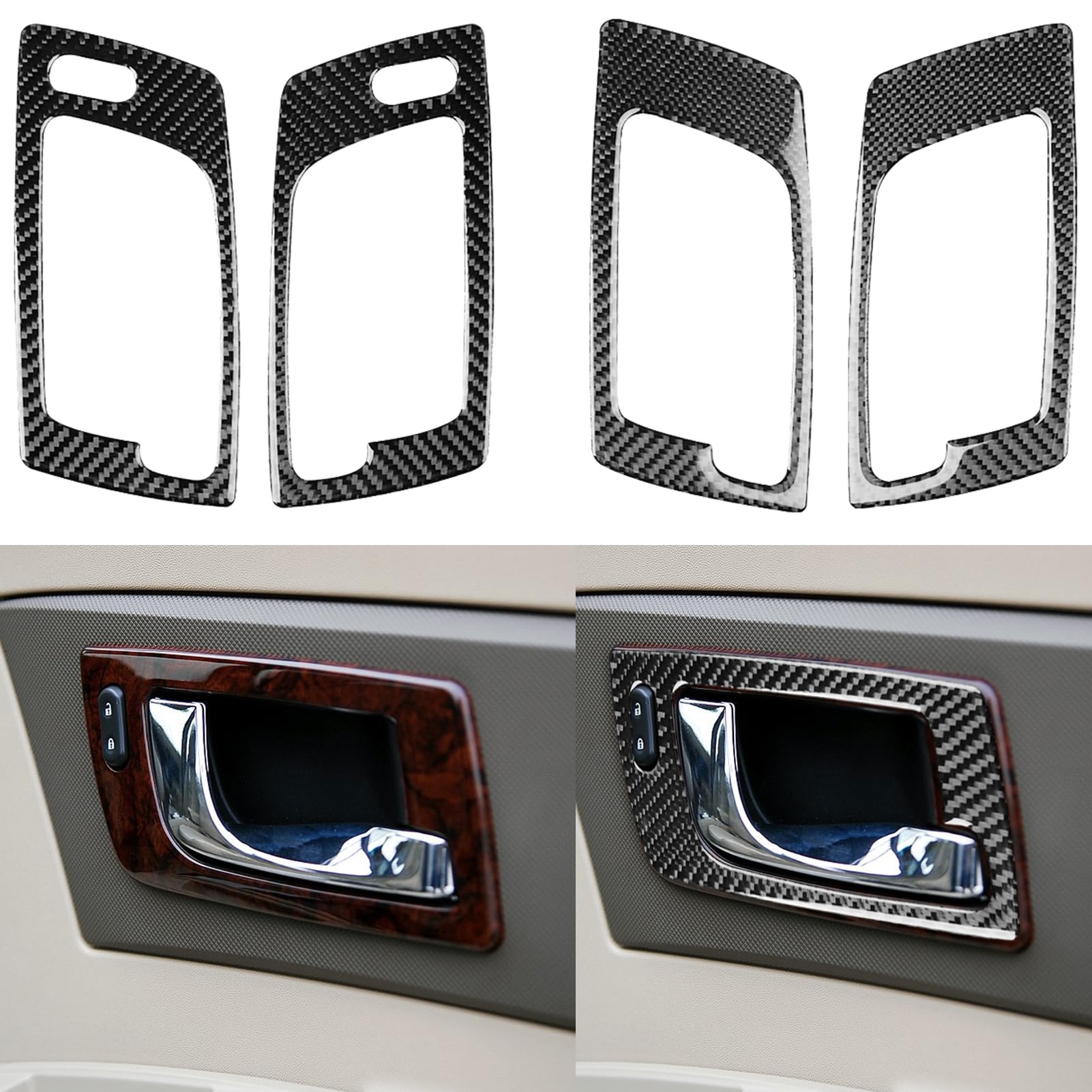 NVCNX Real Premium Carbon Fiber Accessories for Cadillac CTS 2003-2007 / CTS-V 2004-2007 2005 2006 Car Door Inner Handle Frame Cover Interior Trim
