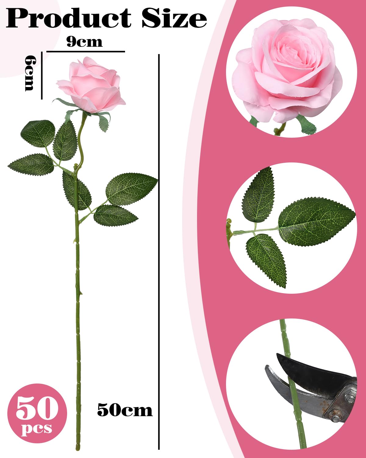 DuHouse 50 rosas artificiales, color rosa