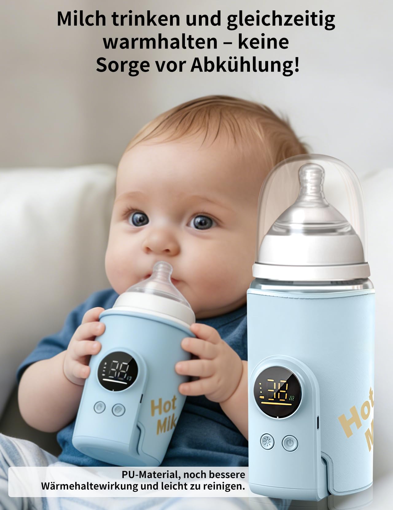 Flaschenwärmer Baby, Babyflaschenwärmer mit 8000mAh Akku, 6 Temperaturstufen 38-50℃, LED-Anzeige & Nachtlicht, Tragbarer Flaschenwärmer Baby USB-Ladefunktion für Unterwegs und Zuhause(Blau)