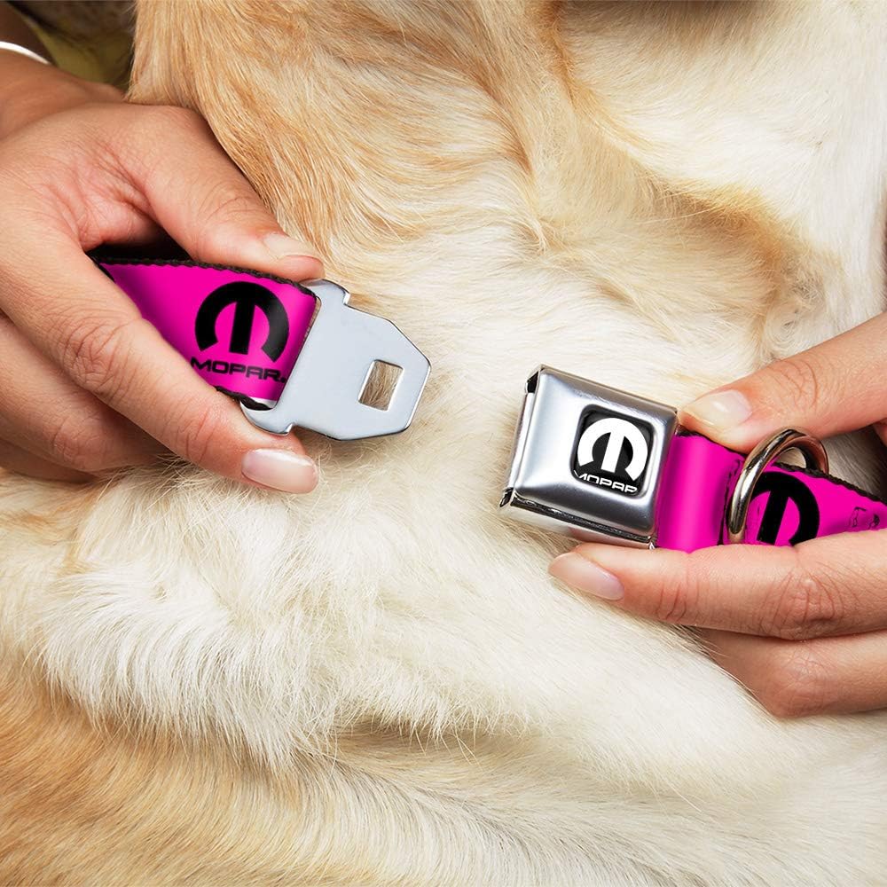 Buckle-Down Dog Collar Seatbelt Buckle Mopar Logo Repeat Hot Pink Black 13 to 18 Inches 1.5 Inch Wide, Multicolor, 1.5"" Wide - fits 13-18"" Neck - Small (DC-WMP013-WS)
