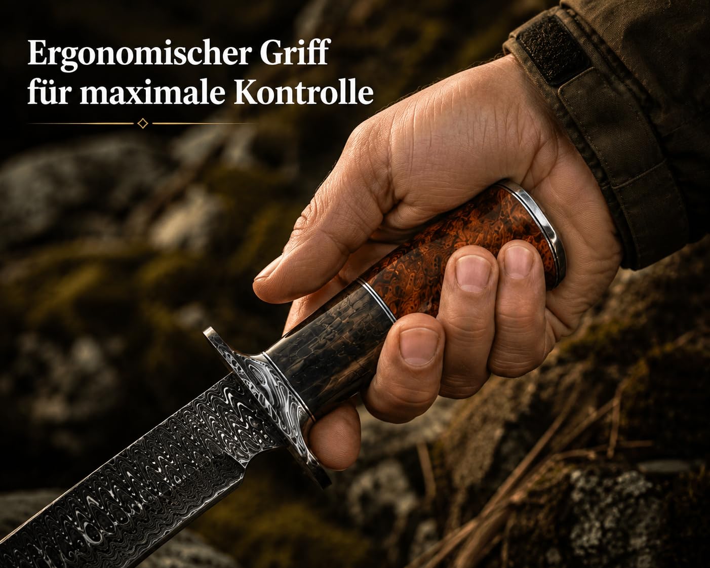 Custom Handmade hunting knife, 26 cm blade made of Real Damascus steel, rosewood handle,39 cm overall length, Real leather sheath. (Vintage-4)