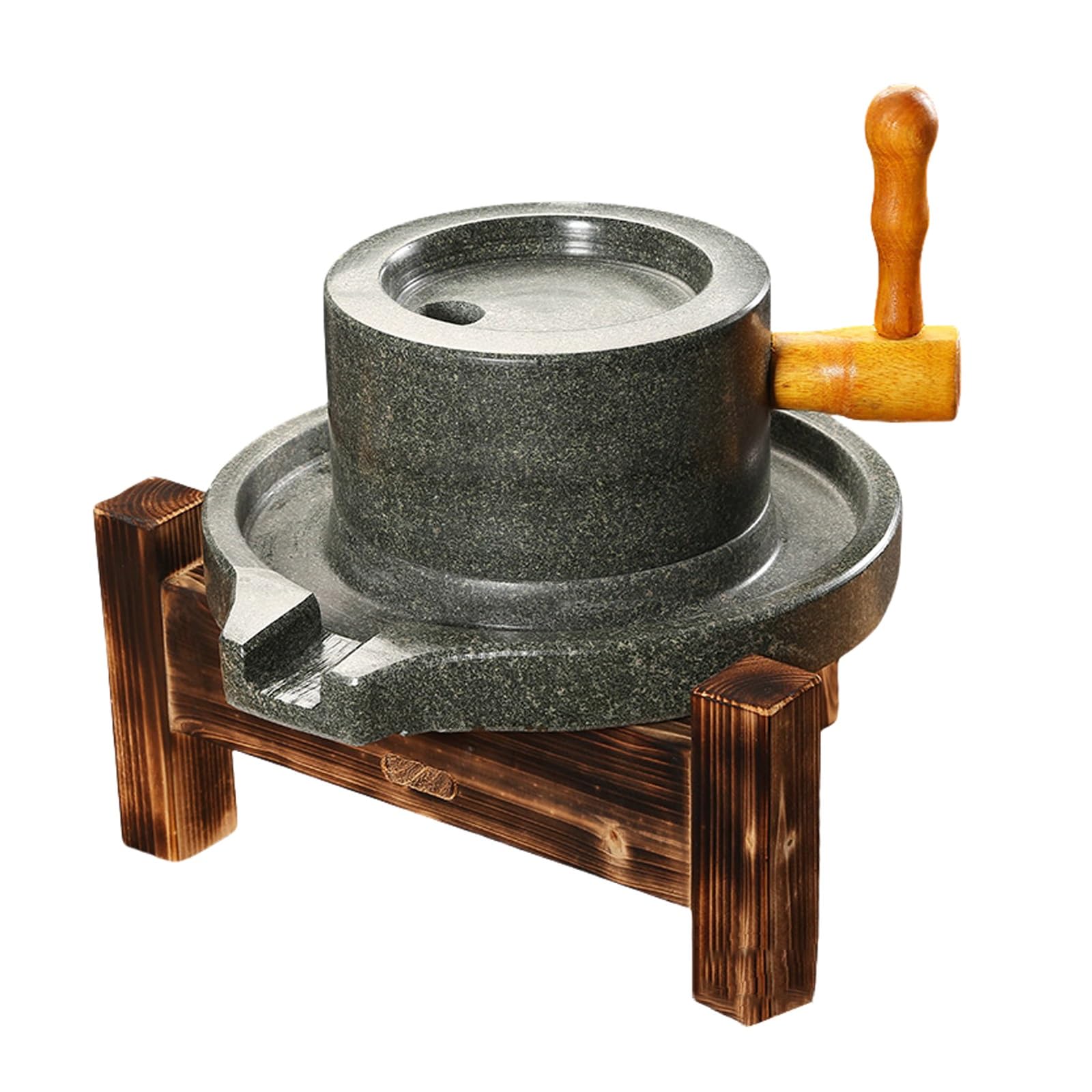Handgefertigte Steinmühle – 25 cm (9,8 Zoll) Getreidemühle mit Holzsockel, perfekt zum Mahlen von Reis und Mandeln, leicht zu reinigen und ideal für Hobbyköche und Liebhaber gesunder Ernähru