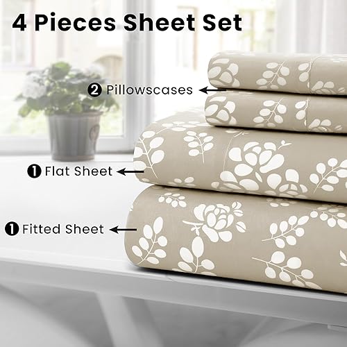 Miniatura 8 de LUX Décor - Juego de sábanas de tamaño King, 4 piezas de microfibra suave sin arrugas, lujosas sábanas estampadas, incluye sábana encimera, sábana