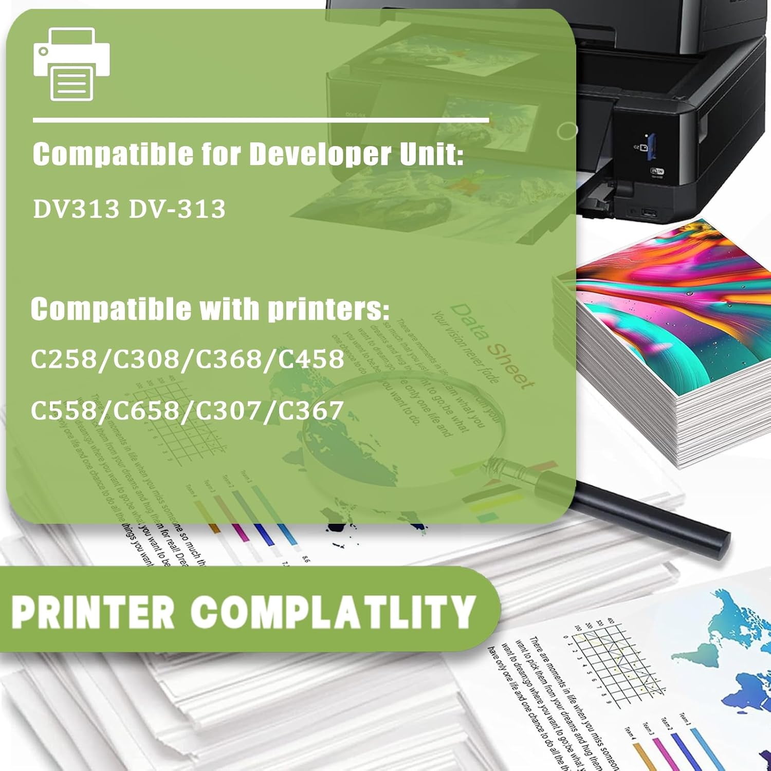 DV313 Developer Unit Compatible for Konica Minolta DV313 DV-313 A7U403D A7U40KD A7U40ED A7U408D Developer Unit Work for Konica Minolta Bizhub C258 C308 Printers 1 Cyan Pack