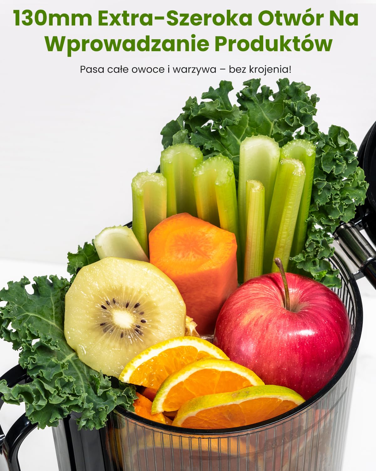 LINKChef Slow Juicer, szeroki otwór 130 mm, wyciskarka do owoców i warzyw, pojemność 1,8 L, elektryczna wyciskarka 250W z funkcją cofania, cicha, łatwy montaż, łatwe czyszczenie, BPA free
