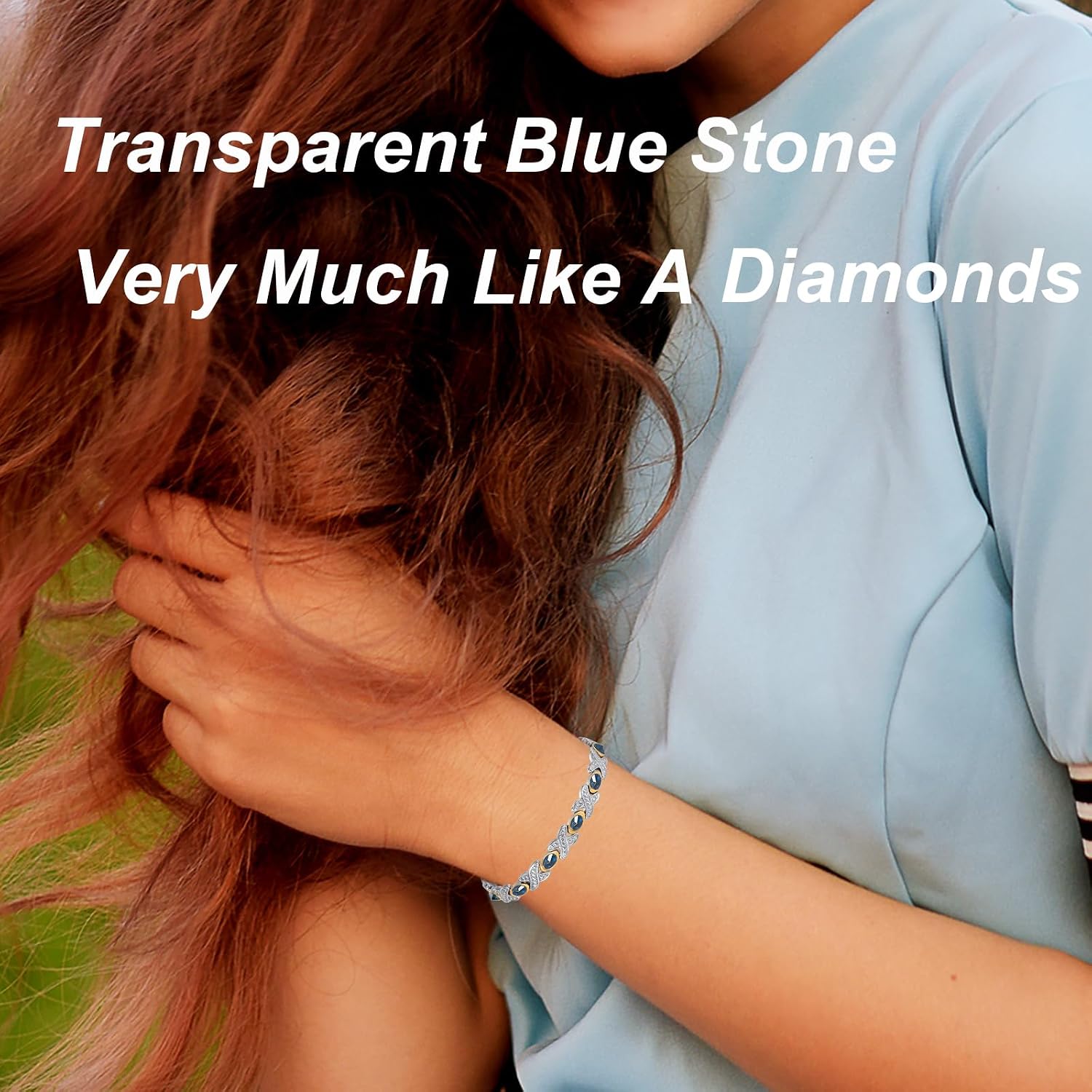 Magnetic Bracelets for Women, Stainless Steel Magnetic Bracelet with Blue Stones, Fashion Magnetic Jewelry (0137SGD)