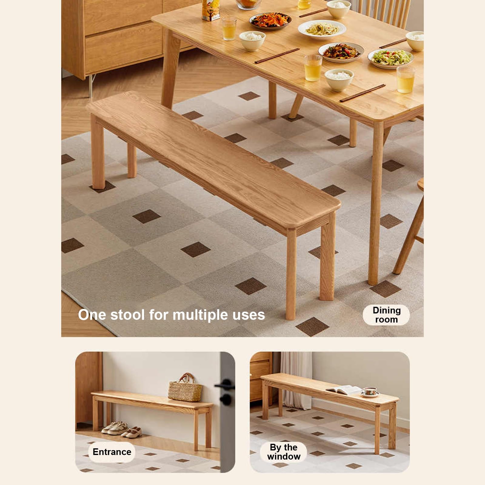 Banc d'entrée de cuisine en bois naturel asiatique, banc en bois de style campagnard, banc de table de cuisine intérieure, pour entrée, chambre, banc de salle à manger (noyer, 130 * 42 cm / 51,2 * 1