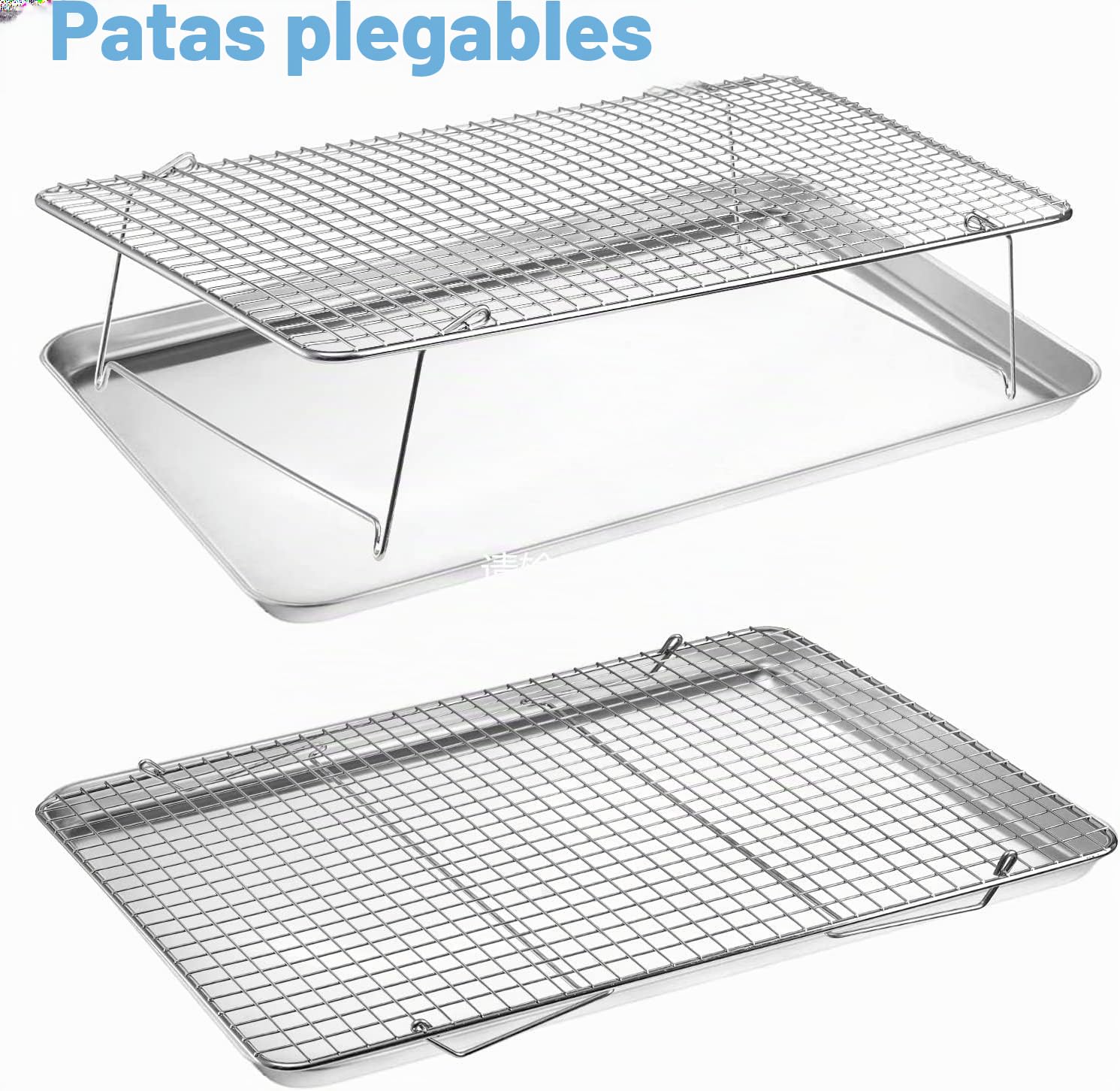 Tebery Rejilla de enfriamiento de 3 niveles, de acero inoxidable, apilable, para tartas, ahorra espacio, plegable, antiadherente, 42 x 30,5 x 27 cm, para asar galletas, pasteles, color plateado