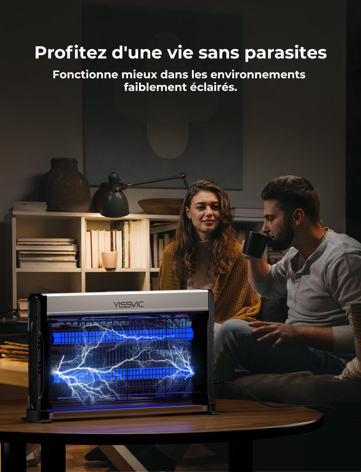 YISSVIC Lampe Anti Moustique Intérieur avec Cordon 2M et 2 Bases Fixes Tue Mouche Electrique Appareil LED Destructeur d'Insectes Efficace Contre Moustiques, Mouches et Autres Insectes Volants