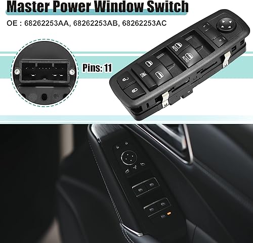 Miniatura 2 de ACROPIX Interruptor de elevalunas eléctrico principal del lado del conductor delantero izquierdo para Dodge Charger, paquete de 1, color negro