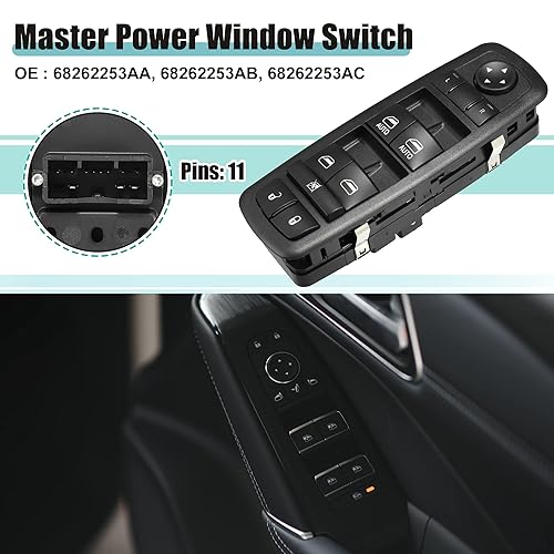 Miniatura 2 de ACROPIX Interruptor de elevalunas eléctrico principal del lado del conductor delantero izquierdo para Dodge Charger, paquete de 1, color negro