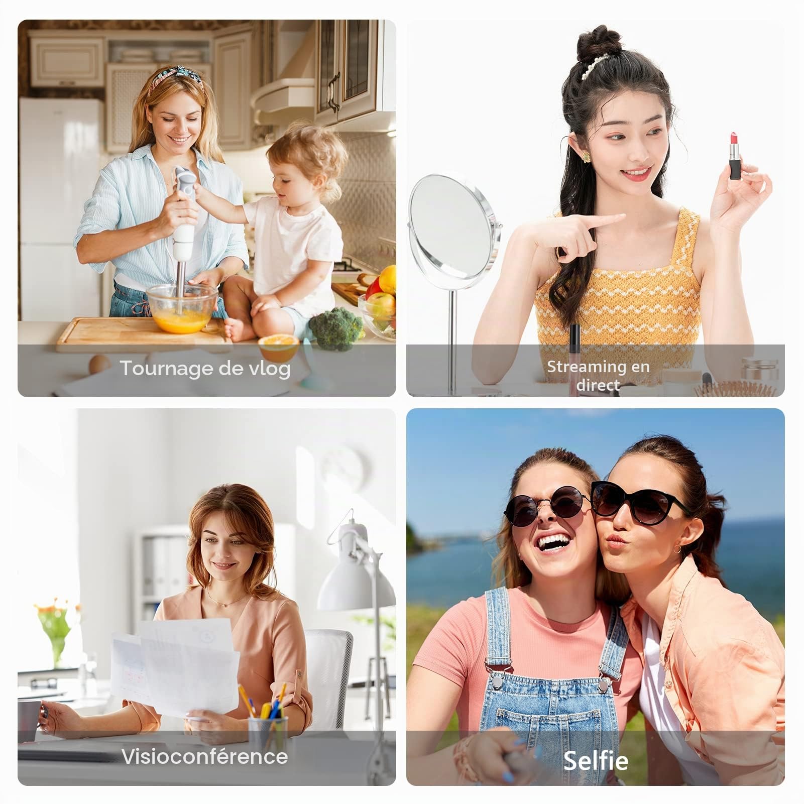 Andoer Kit Vlog pour smartphone, Mini lumière vidéo LED + microphone cardioïde + clip pour téléphone extensible + trépied avec luminosité réglable pour Live Streaming Vlog Tournage vidéo conférence