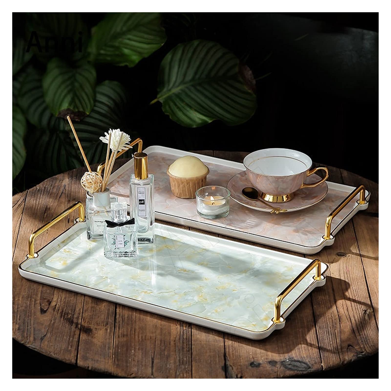 Bandejas Bandejas de Almacenamiento de cerámica Pintura Moderna Americana Placas de té Placas de Postre Joyería Joyería Cosmética Pantalla Bandeja Tray (Color : A-39x22cm)