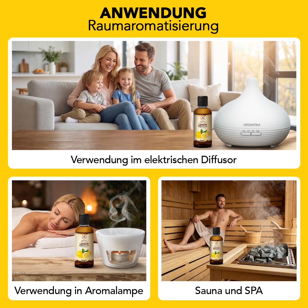 Ätherisches Zitronenöl 2x100 ml - Citrus Limon - Reines Ätherisches Öl - für Diffusers und Duftlampen - Zitrus Duft - Aromakerze - Seife - Lufterfrischer - Aromatherapie