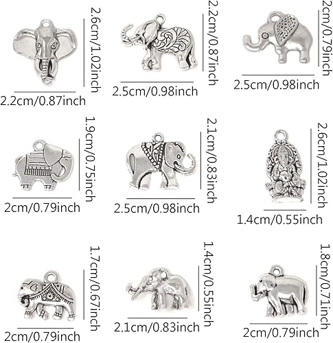 Miniatura 2 de Honbay 18 dijes de aleación de plata antigua de 9 estilos de elefante, dijes de cuentas para llaveros, aretes, pulseras, collares, joyería y