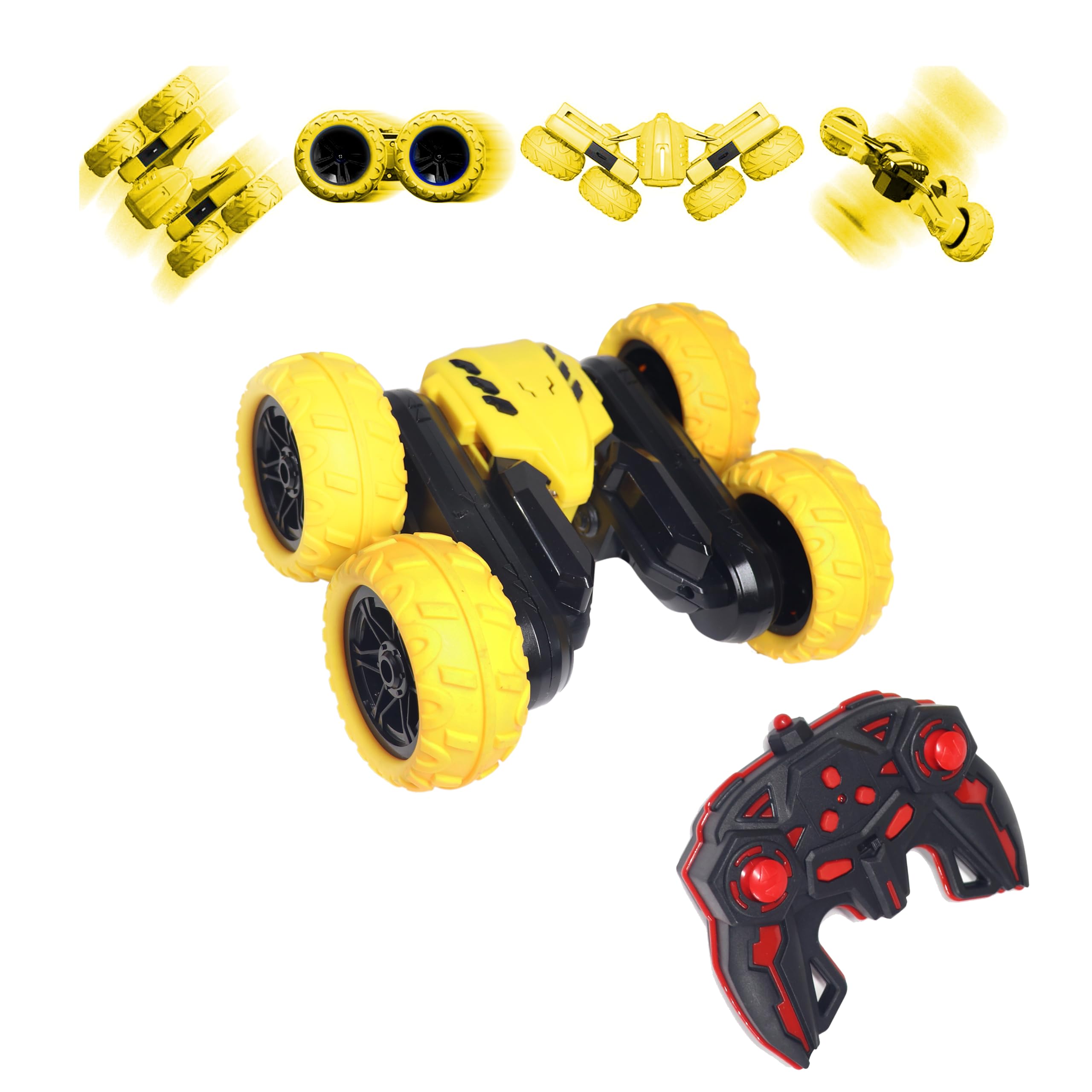 FUNFY EL2004 Racing Stunt RC Toy Car|Yellow|With 360 Degree Standing & Flat Rotation, Flip, Double Side Drive, Anti-Slip Vacuum Tires for Shock Proof & Rechargeable Battery for Kids, Adults & Gifting