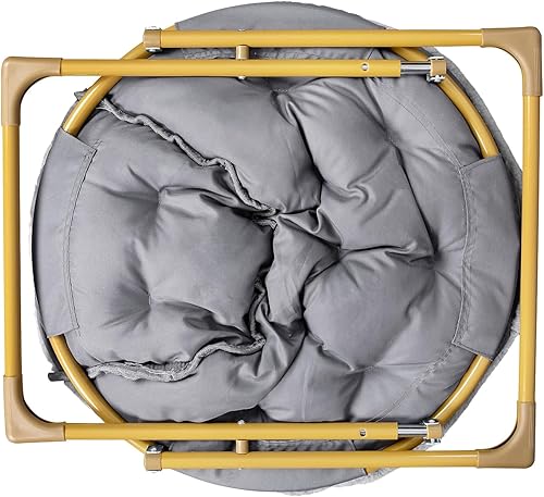 Miniatura 6 de Flash Furniture Gwen - Silla plegable de gran tamaño, silla de luna de piel sintética gris, marco de metal dorado suave, silla plegable portátil de