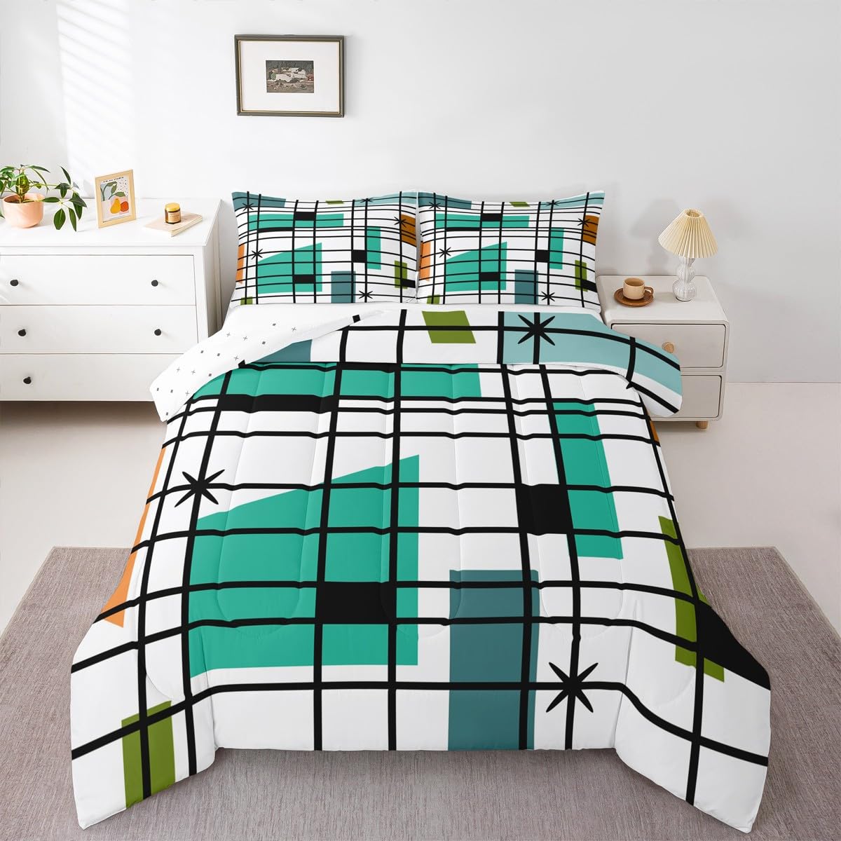 Photo 1 of Erosebridal Queen Comforter Set - Geometric Lines Stripes