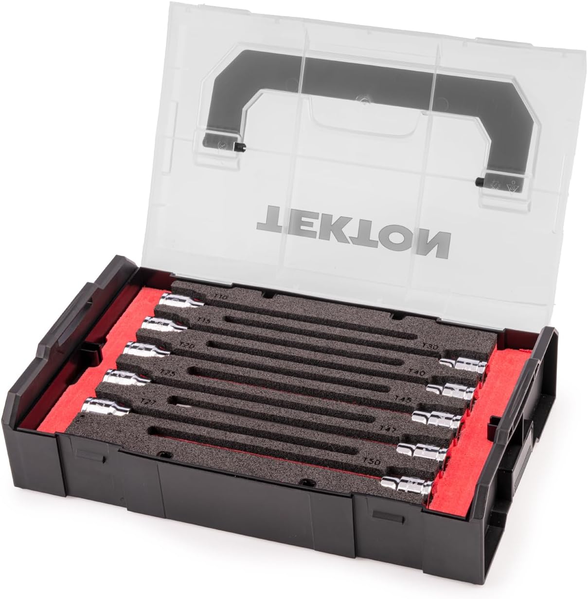 TEKTON 3/8 Inch Drive Long Torx Bit Socket Set with Mini Stacking Tool Box, 10-Piece (T10 - T50) | SHB91704