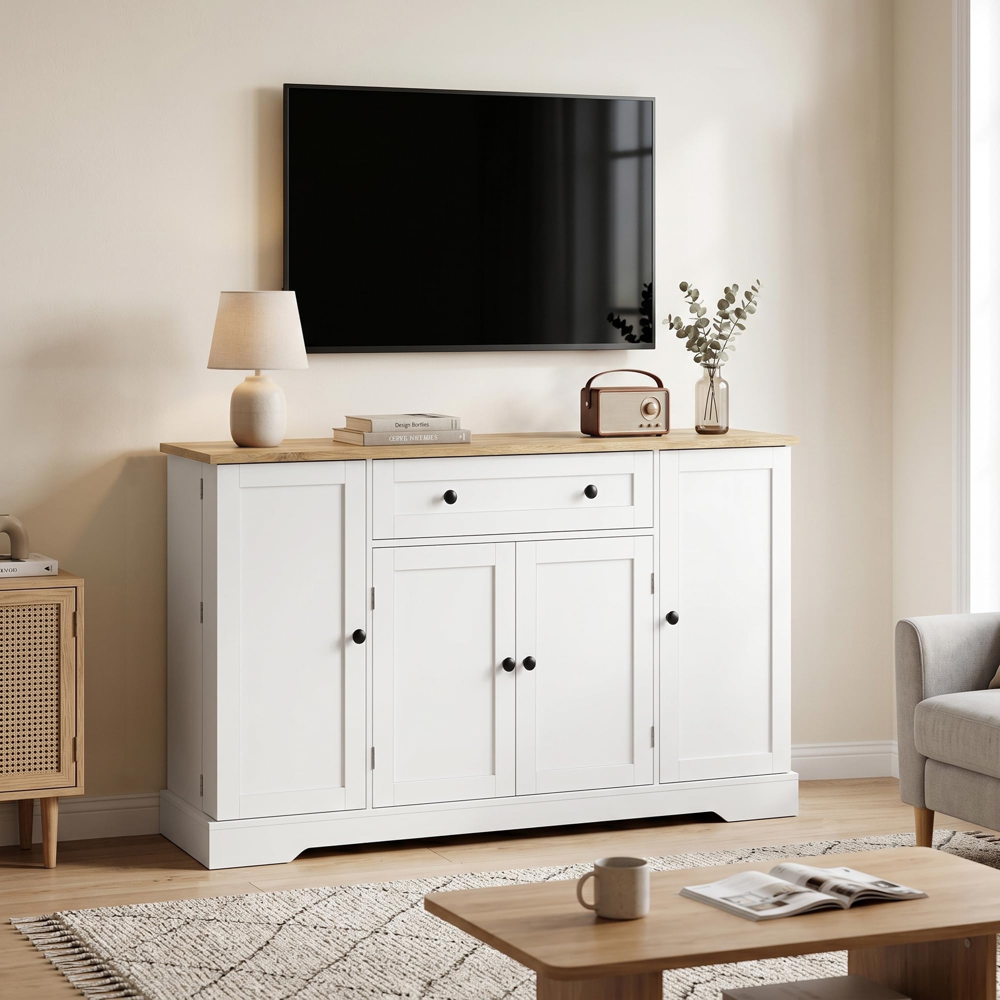 HOMCOM Sideboard Küchenschrank mit 4 Türen Schublade 138x40x85 cm Weiß