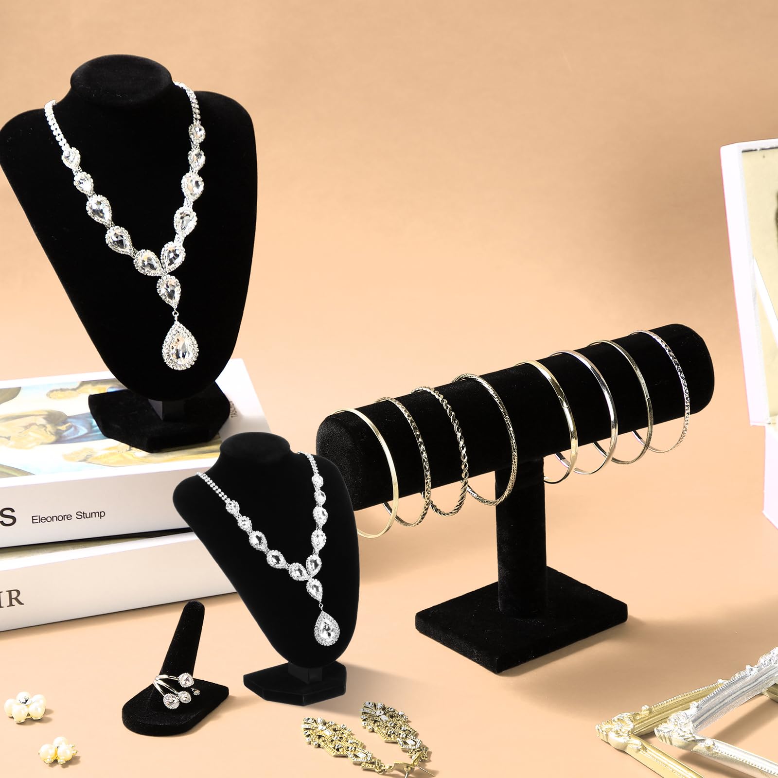 Wenqik Lot de 5 présentoirs à bijoux en velours pour colliers, bustes, bracelets, bagues, bijoux pour vendeurs, salons, vente au détail, décoration d'intérieur (noir)