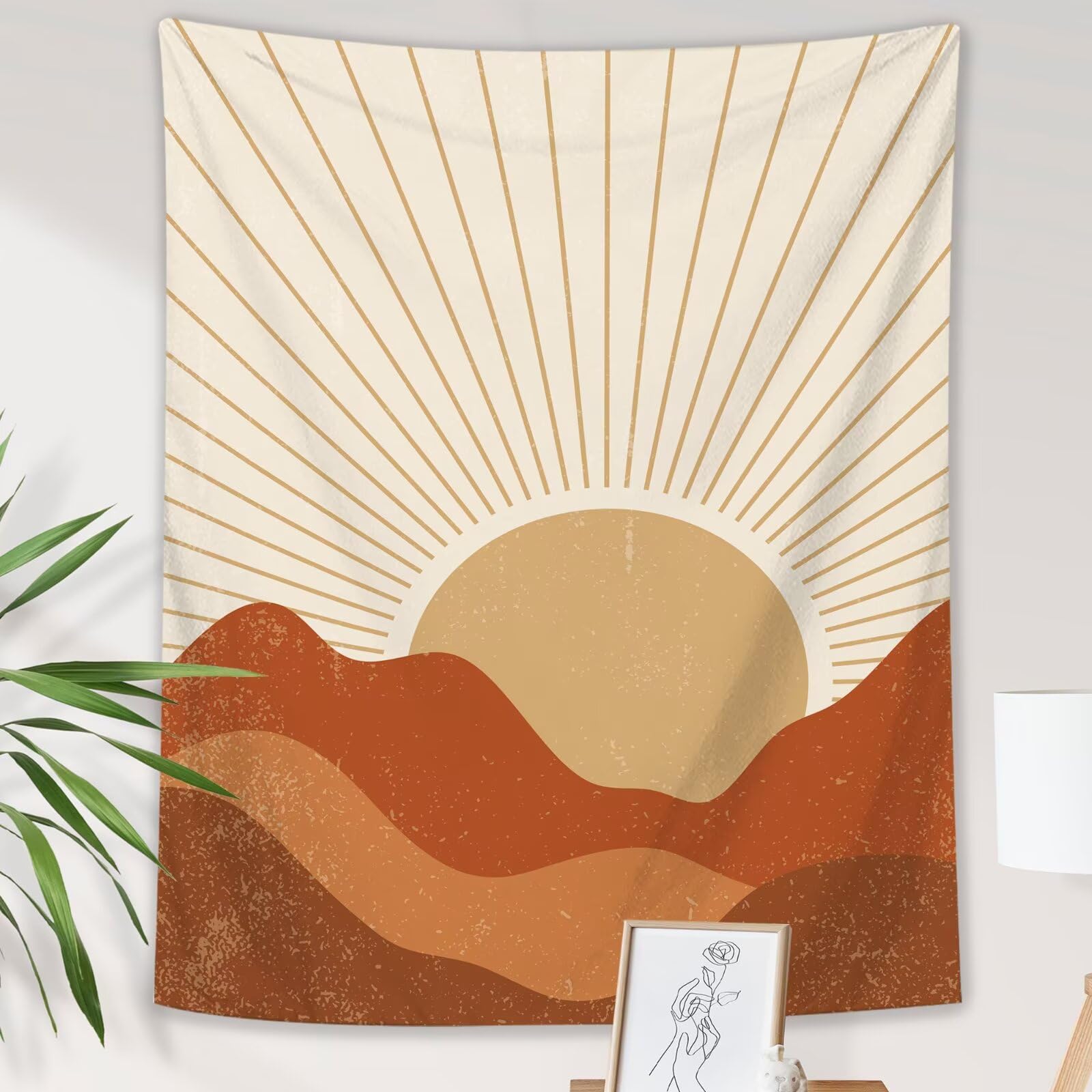 Boho Sun Mountain Tapestry, Abstract Sunset Sunrise Aesthetic Wall Hanging Modern Minimalist Scenery Cute Small Long Tapestry Vertical for Bedroom Living Room Backdrop Wall Art Print Decor 28×40 inch