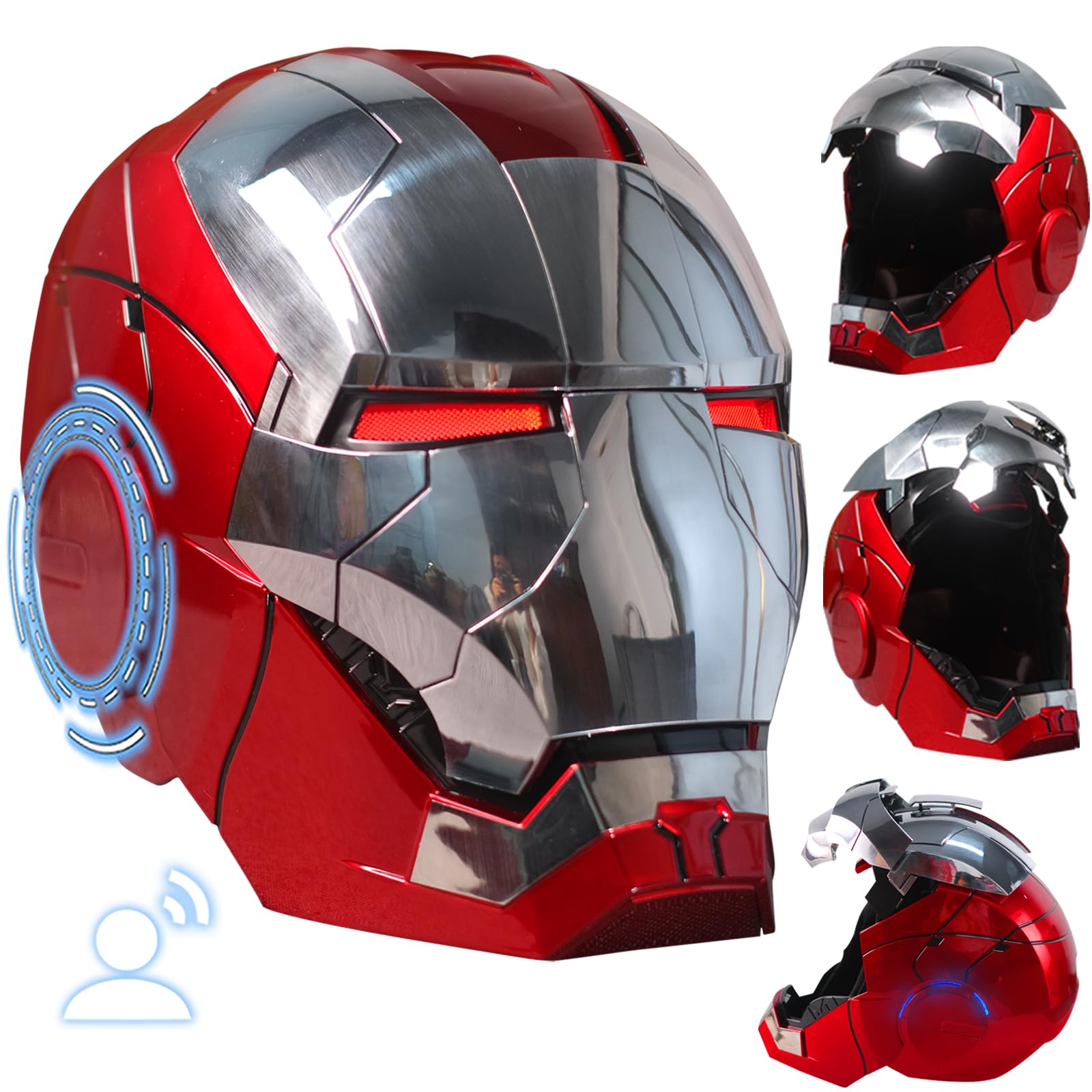 Iron-Mans Helmet Electronic Mark 5 Helmet Silver Voice Control/Sensing/Remote Control Open/Close with Sounds & LED Eyes Light Up Super Hero Movie 1:1 Model Prop. : Clothing, Shoes & Jewelry
