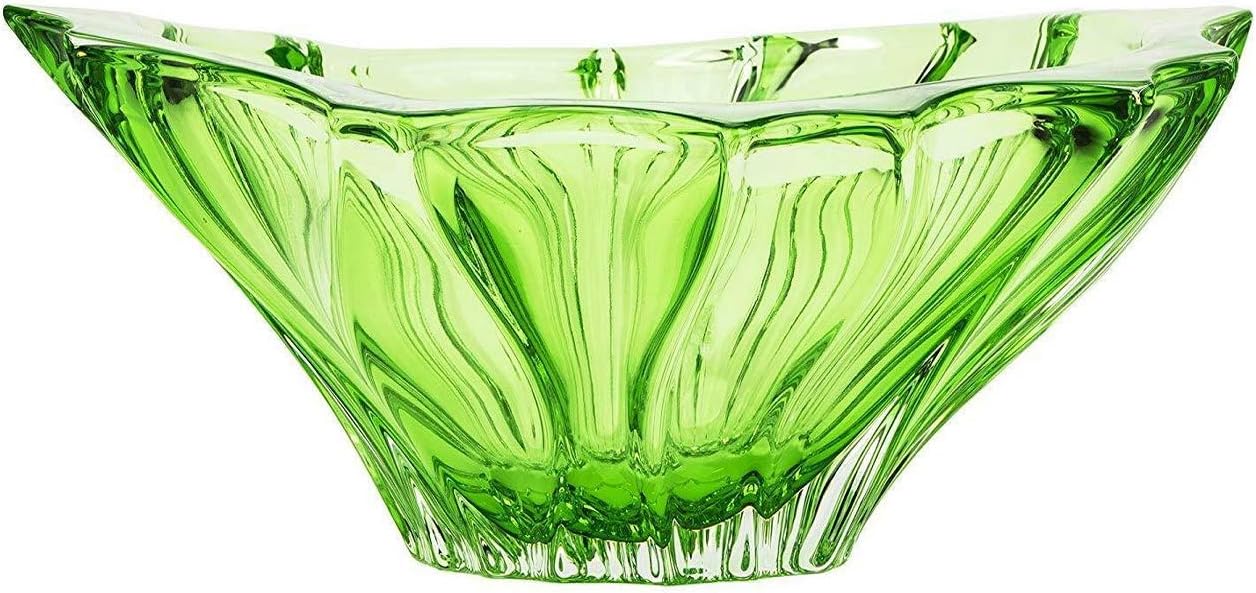 Bohemian Crystal 8" Green Decorative Bowl, Bohemian Fruit and Candy Centerpiece, Czech Crystalware Present, Gift Idea for Wedding, Birthday, Anniversary