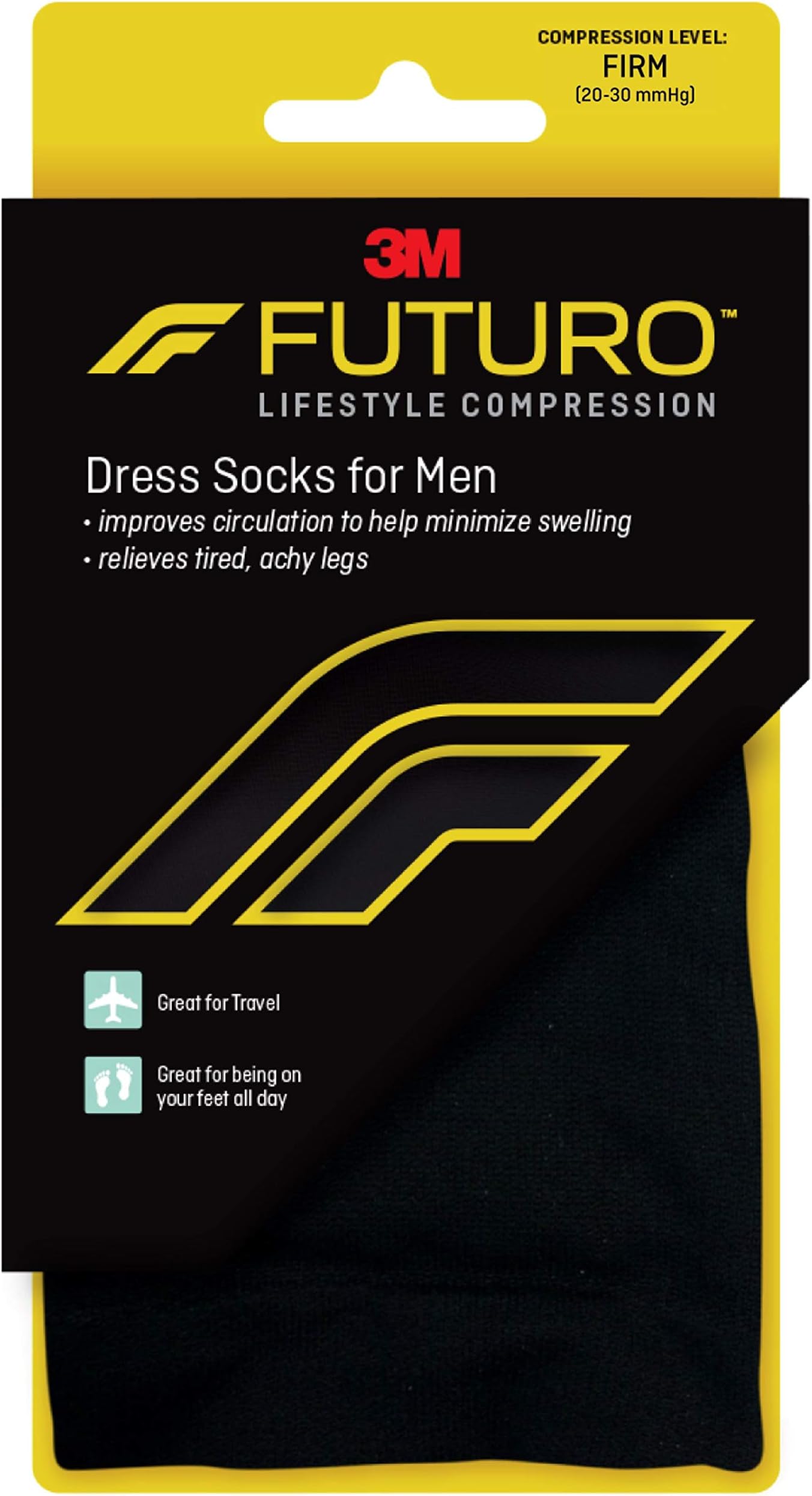 Dress Socks for Men, Large, Black, Firm (20-30 mm/Hg)