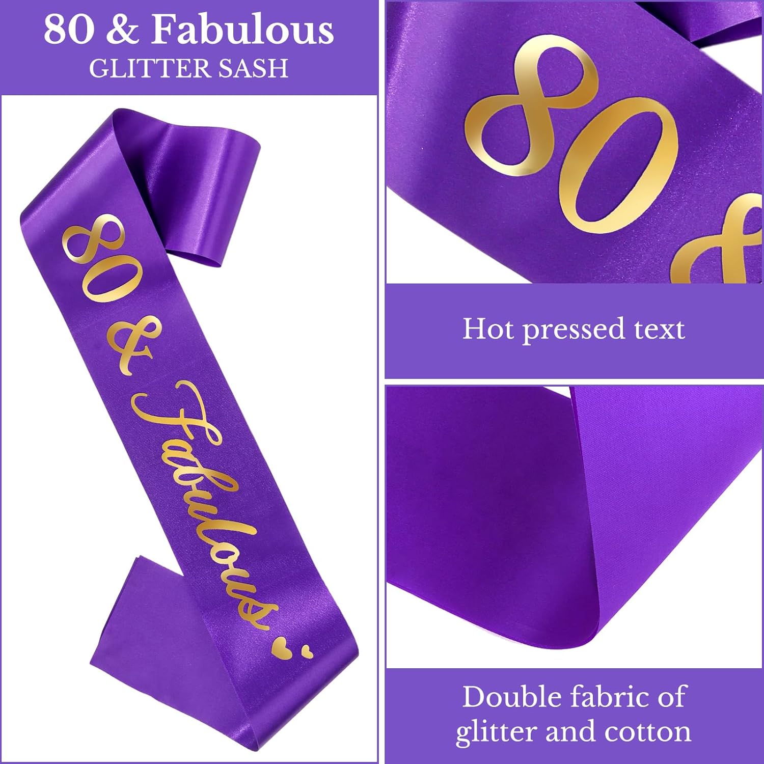 Semato 80th Birthday Decorations - Purple Tiara and Sash Glitter Kit for Women - Party Supplies and Favors - Image 3