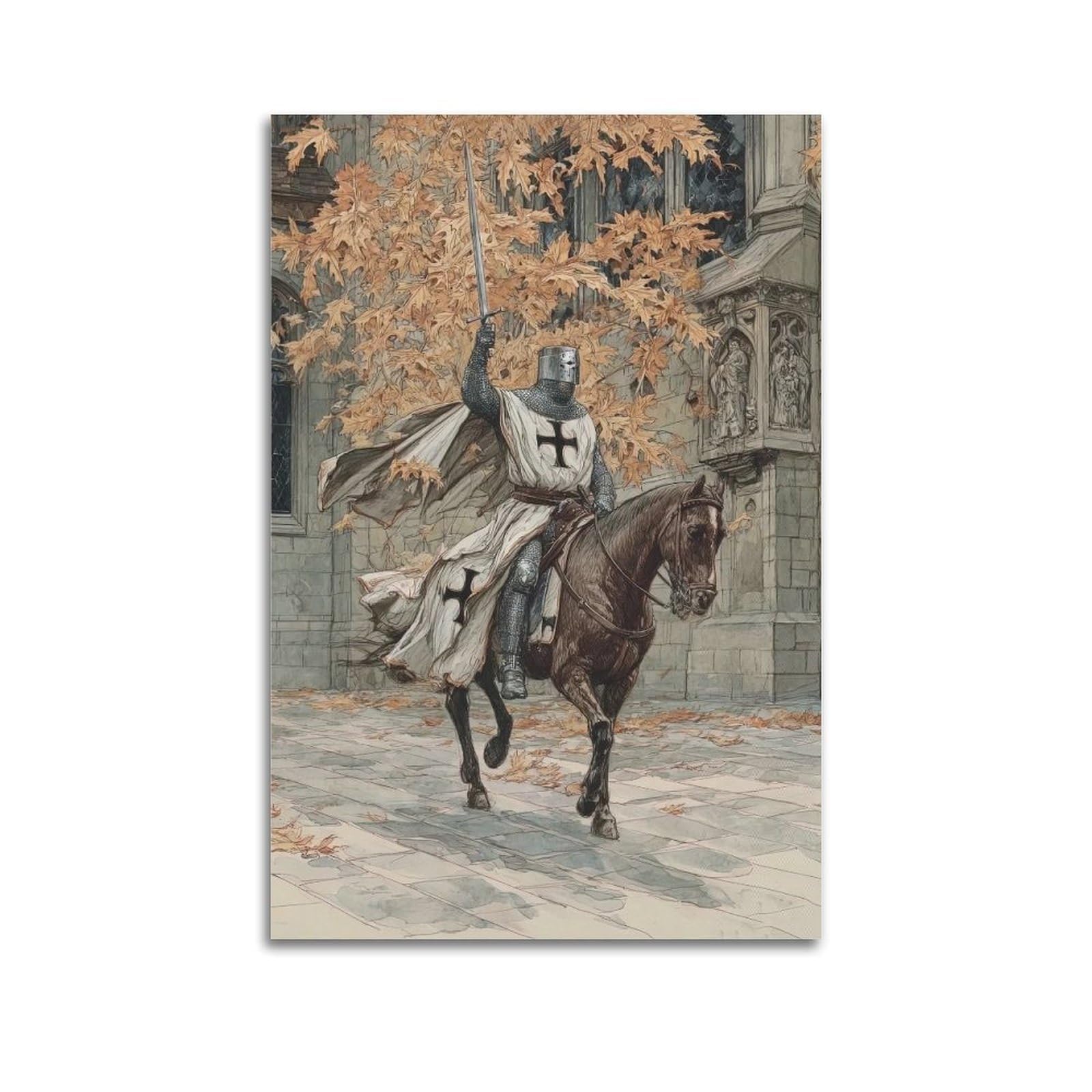 XKUGA Sacred Light Chivalry Poster Templar Knight Crusader Modern Decorative Canvas Prints - Ideal Wall Art for Family, Man Cave, Game Room, Boys & Girls Bedroom 24x36inch(60x90cm)