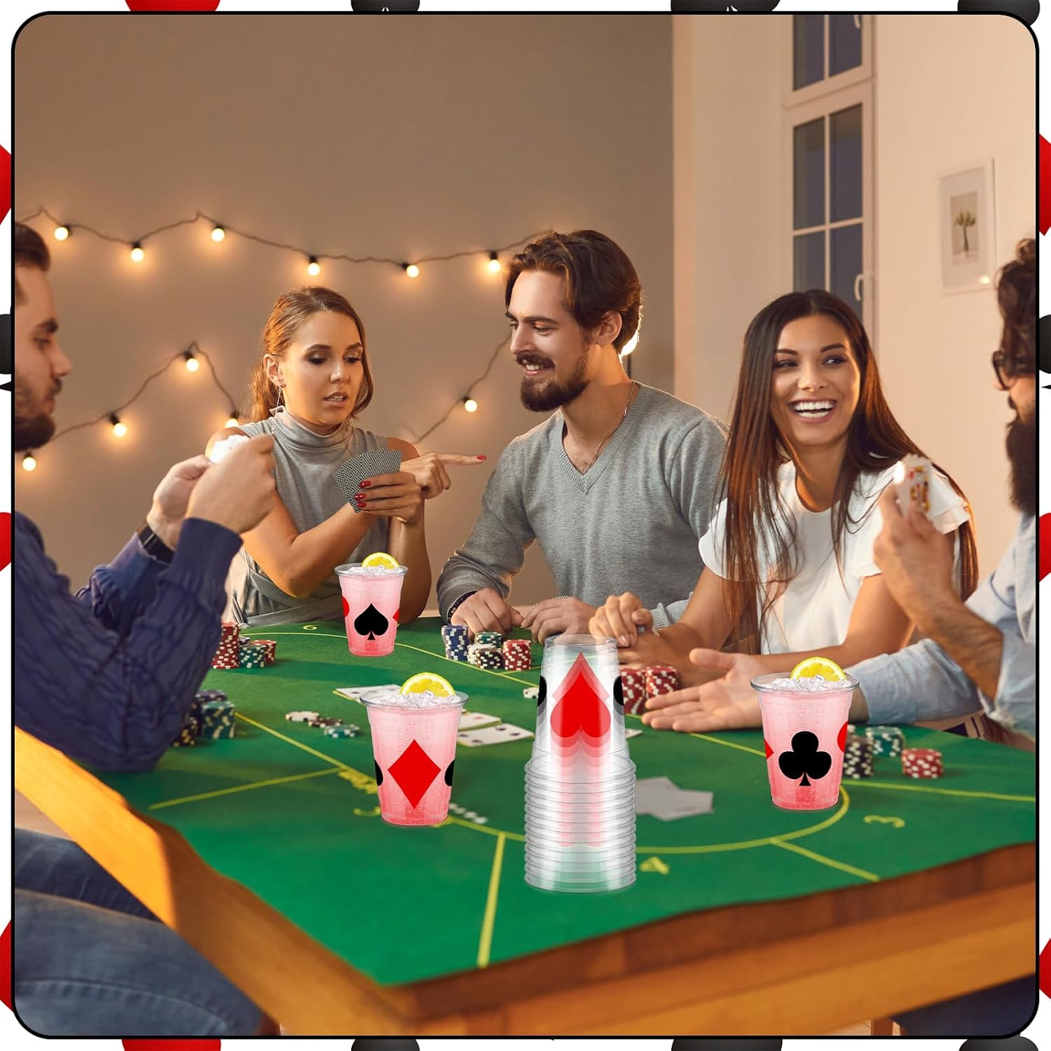 Yaomiao 50 Pcs Casino Theme Cups 12 oz Poker Cups Casino Party Decorations Plastic Las Vegas Disposable Shot Cup Plastic Game Night Decorations for Hot Cold Drink Las Vegas Poker Game Party Supplies