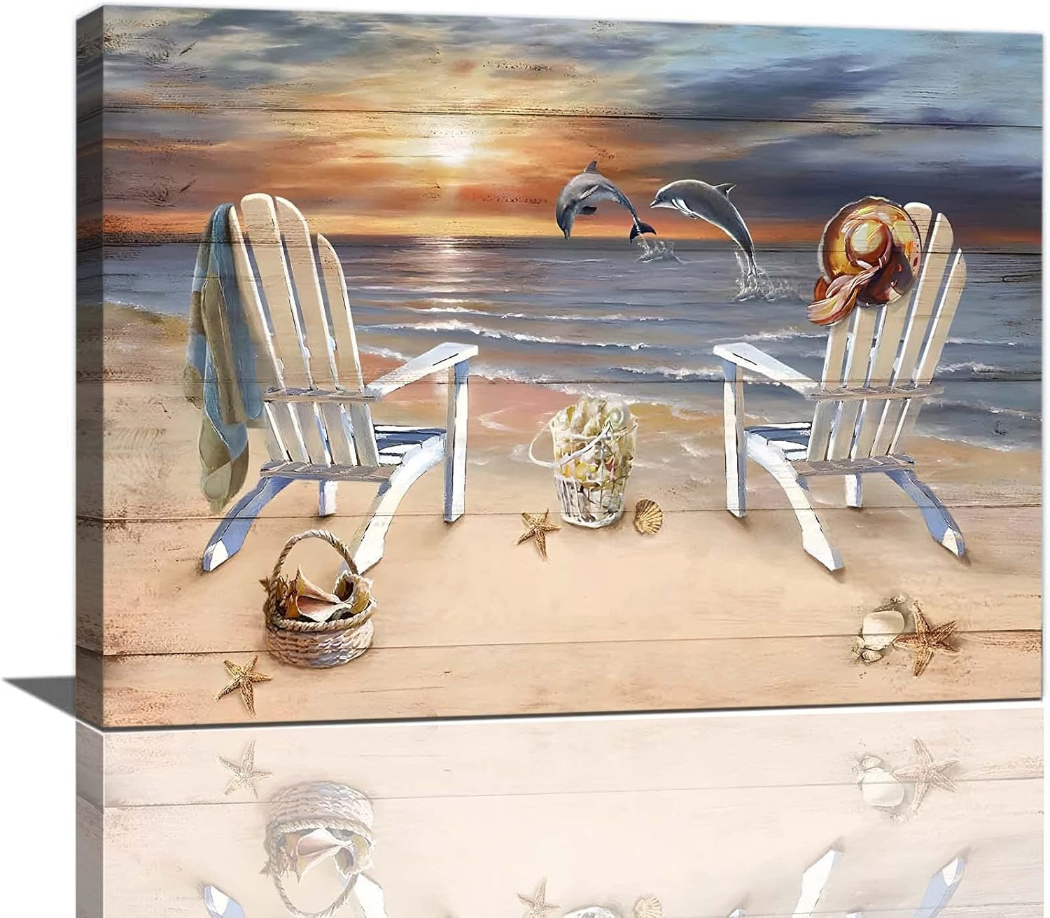 Amazon.com: Coastal Beach Canvas Wall Art Sunset Pictures for Bathroom ...