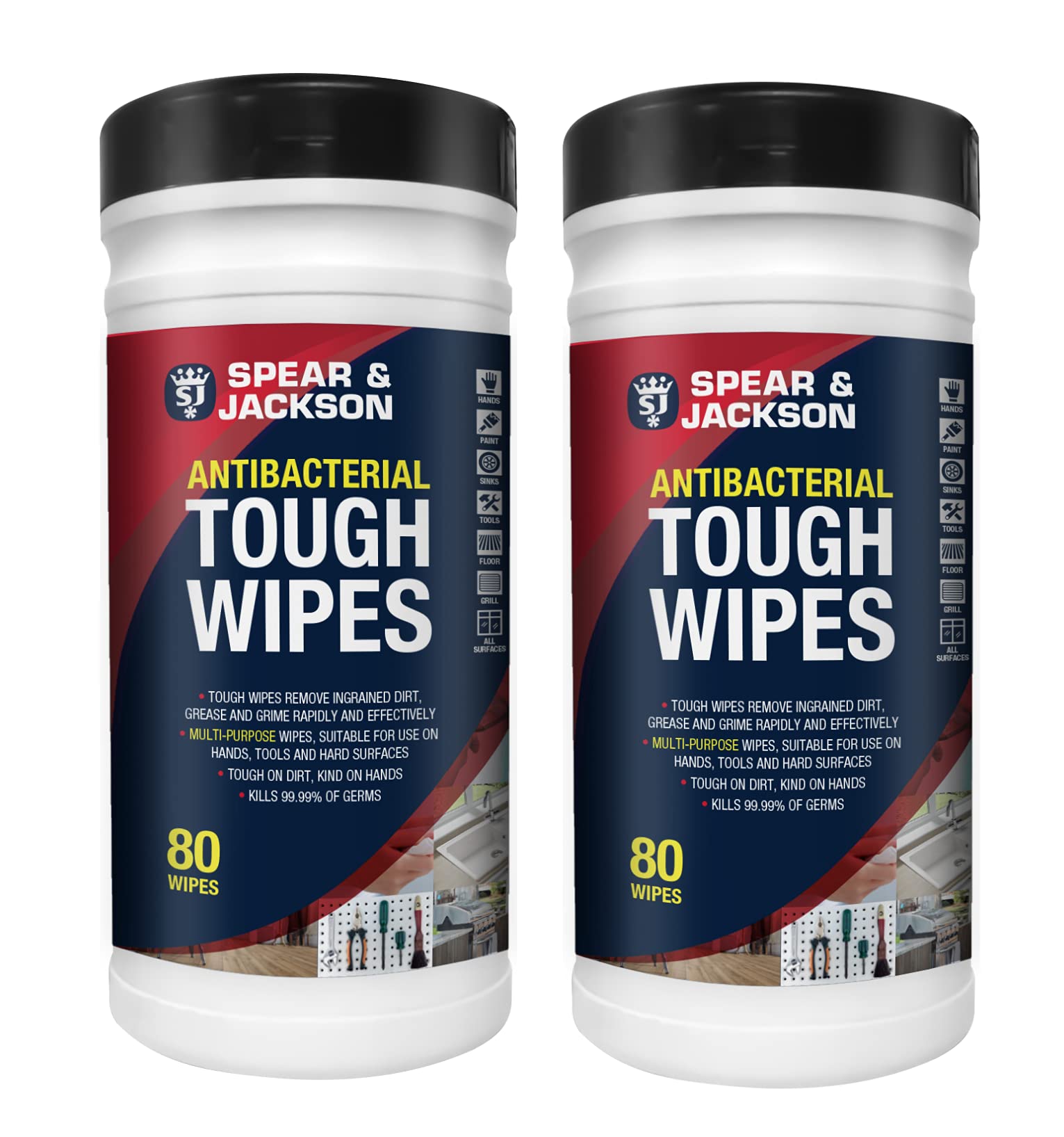 Spear and Jackson - 2 x 80 Multi Purpose Tough Wipes - Surface Cleaning Wipes - Wet Wipes - Kills Germs - Home and GardenUse