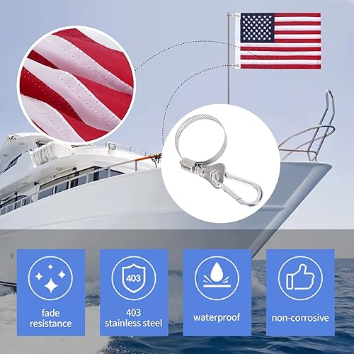 Miniatura 6 de Universal Boat USA Flag Marine Vela de doble cara 50 estrellas bordadas bandera estadounidense con 4 kits de asta de bandera de barco (12 x 18