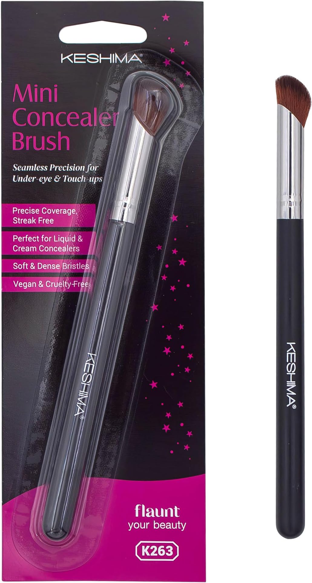 Mini Concealer Brush by Keshima, for Under Eye, Nose & Precision Touch-Ups ; Seamless Blending, Streak-Free Finish with Soft Dense Bristles for Liquid, Cream & Powder ; Vegan & Cruelty-Free