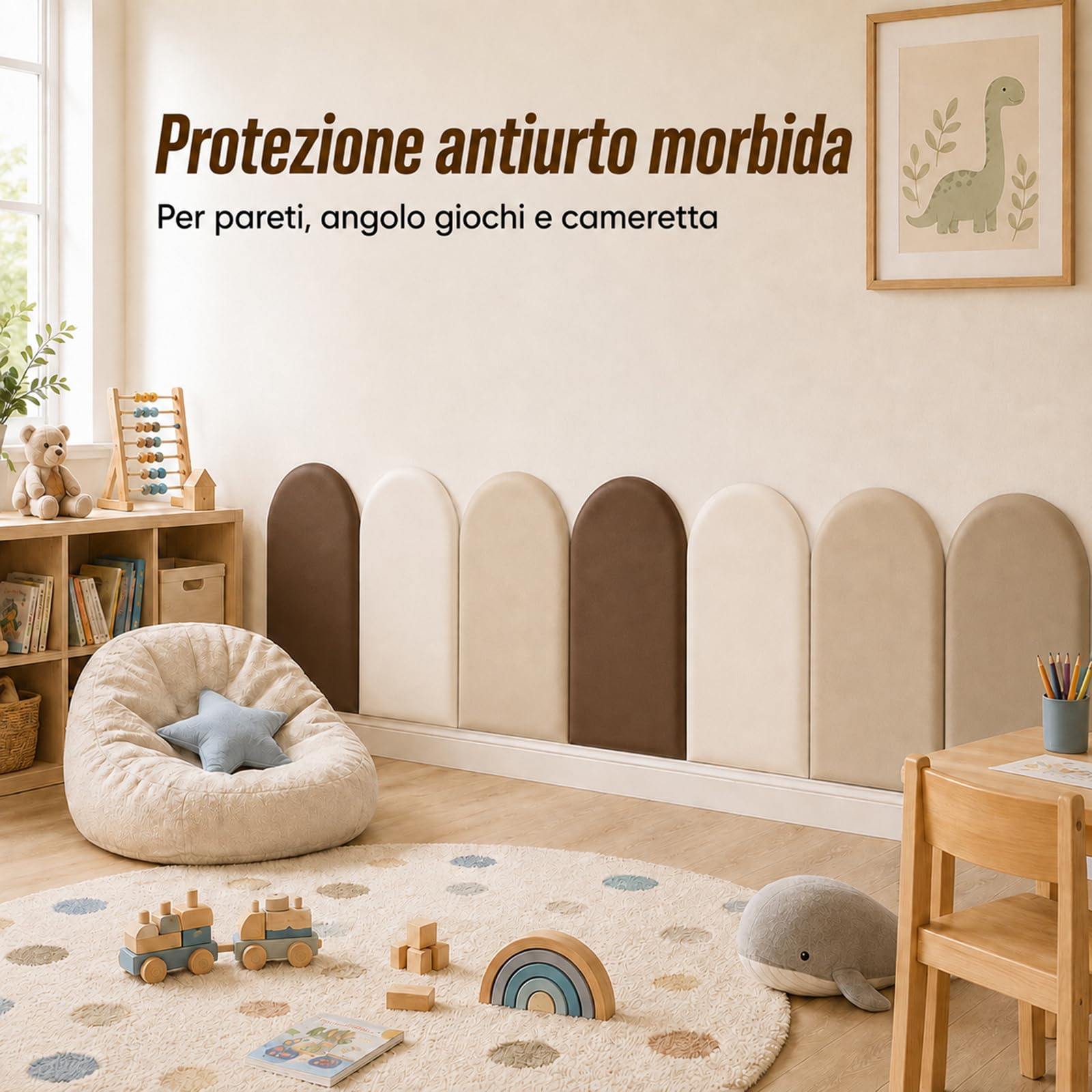 Pannelli da parete 3D, cuscinetti da parete autoadesivi, 4 pezzi, 20 x 40 cm, in poliuretano, impermeabili, per camera da letto, cameretta dei bambini (marrone caffè)