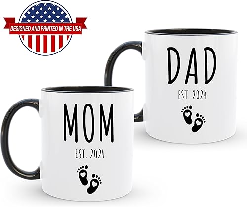 Miniatura 6 de Juego de tazas de café Mom Dad Est 2024, regalo para padres que esperan y nuevos padres para parejas, anuncio de embarazo, regalo de revelación de