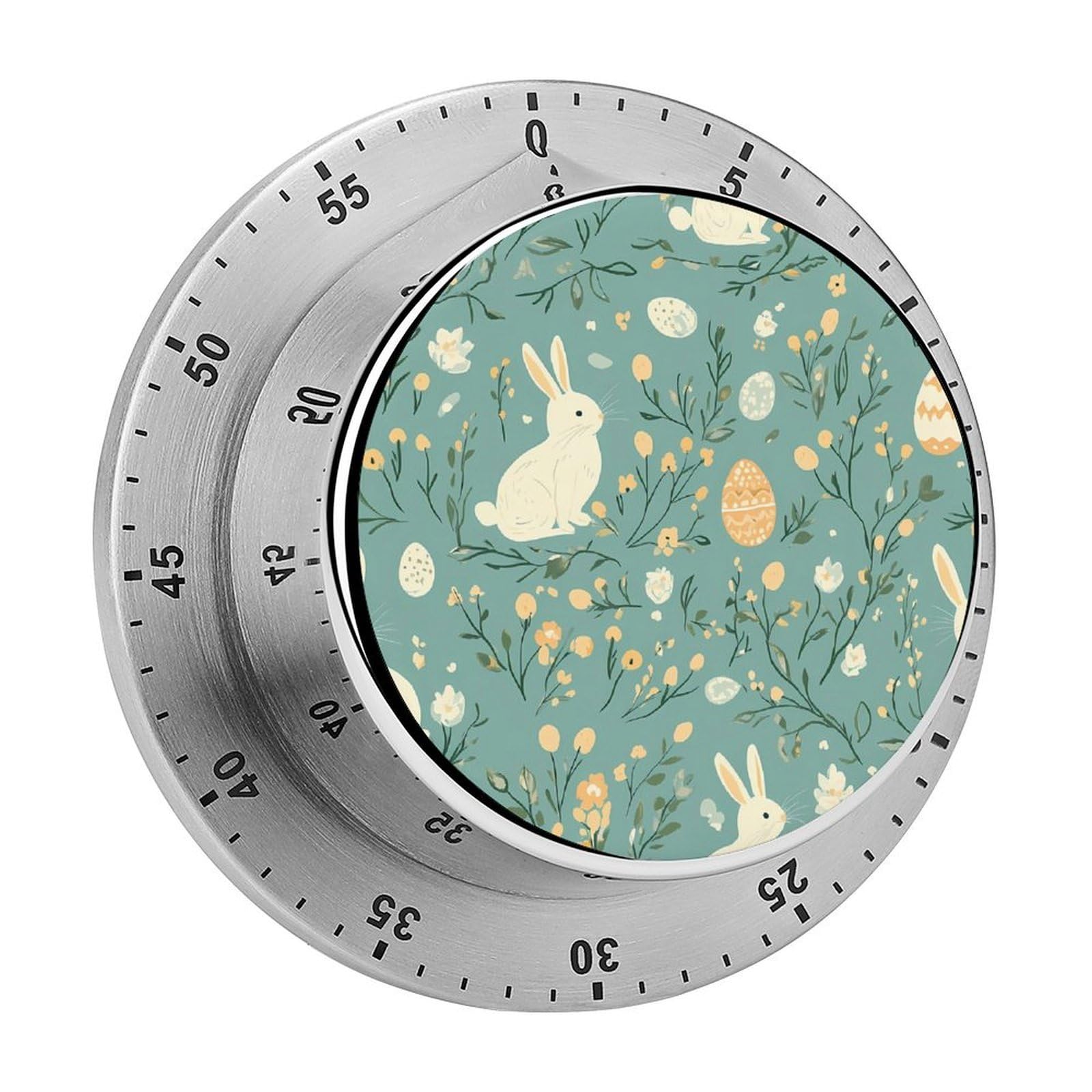 Floral Bunny Easter Eggs Mechanical Timer with Alarm for Kitchen Cooking Productivity Stainless Steel Timers