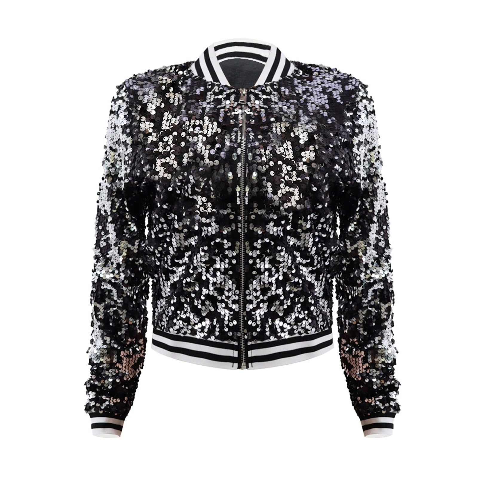 Generisch Chaqueta de punto de manga larga para mujer, otoño, invierno, lentejuelas, béisbol, 1