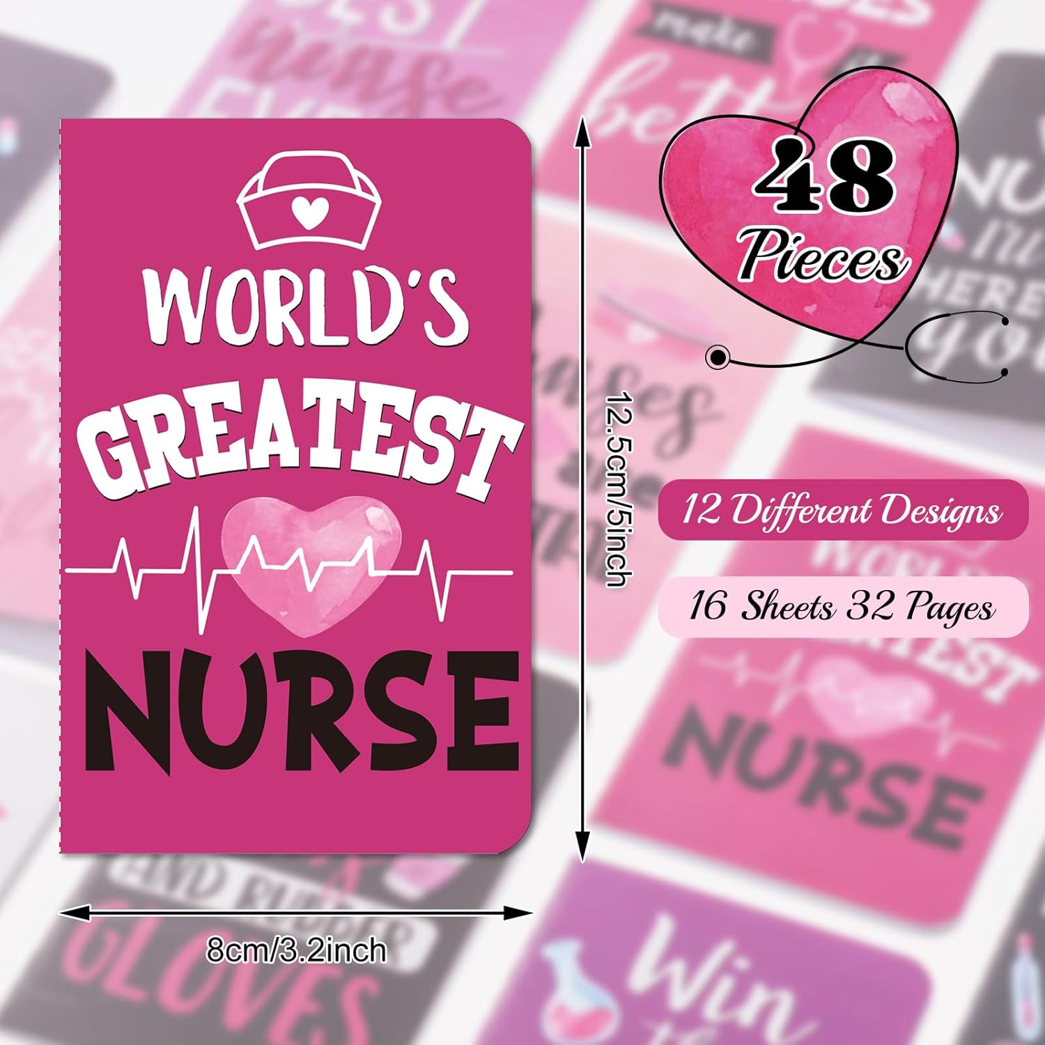 Zonon 48 Pcs Nurse Notepads Bulk Nurse Inspirational Pocket Notebooks Mini Nursing Motivational Note Pads Christmas Nurse Appreciation Gifts for Students Classroom Prizes Office Supplies